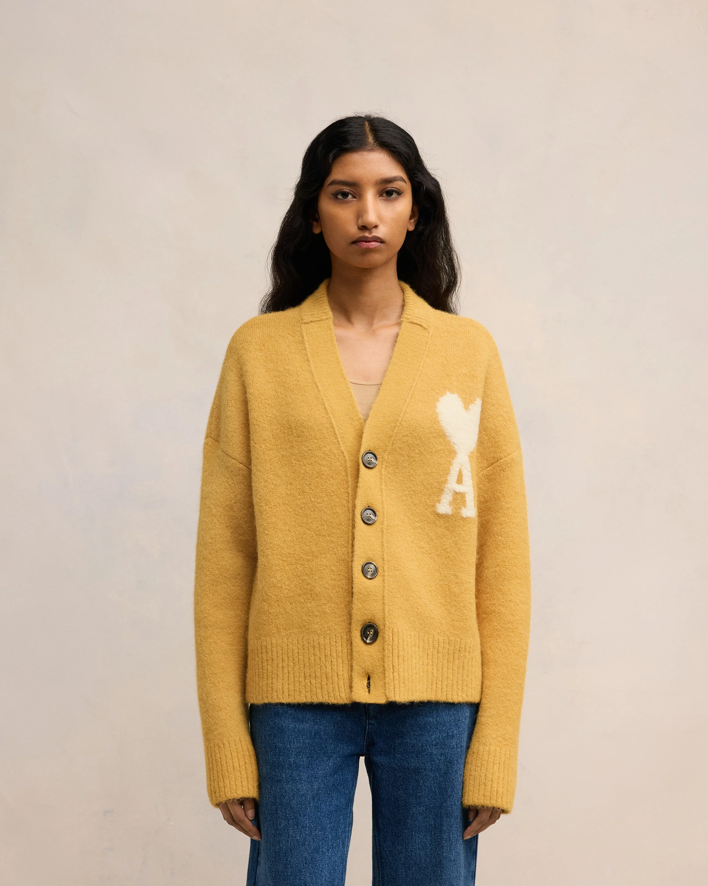 Mustard Off-White Ami De Coeur Cardigan - leoleo123123