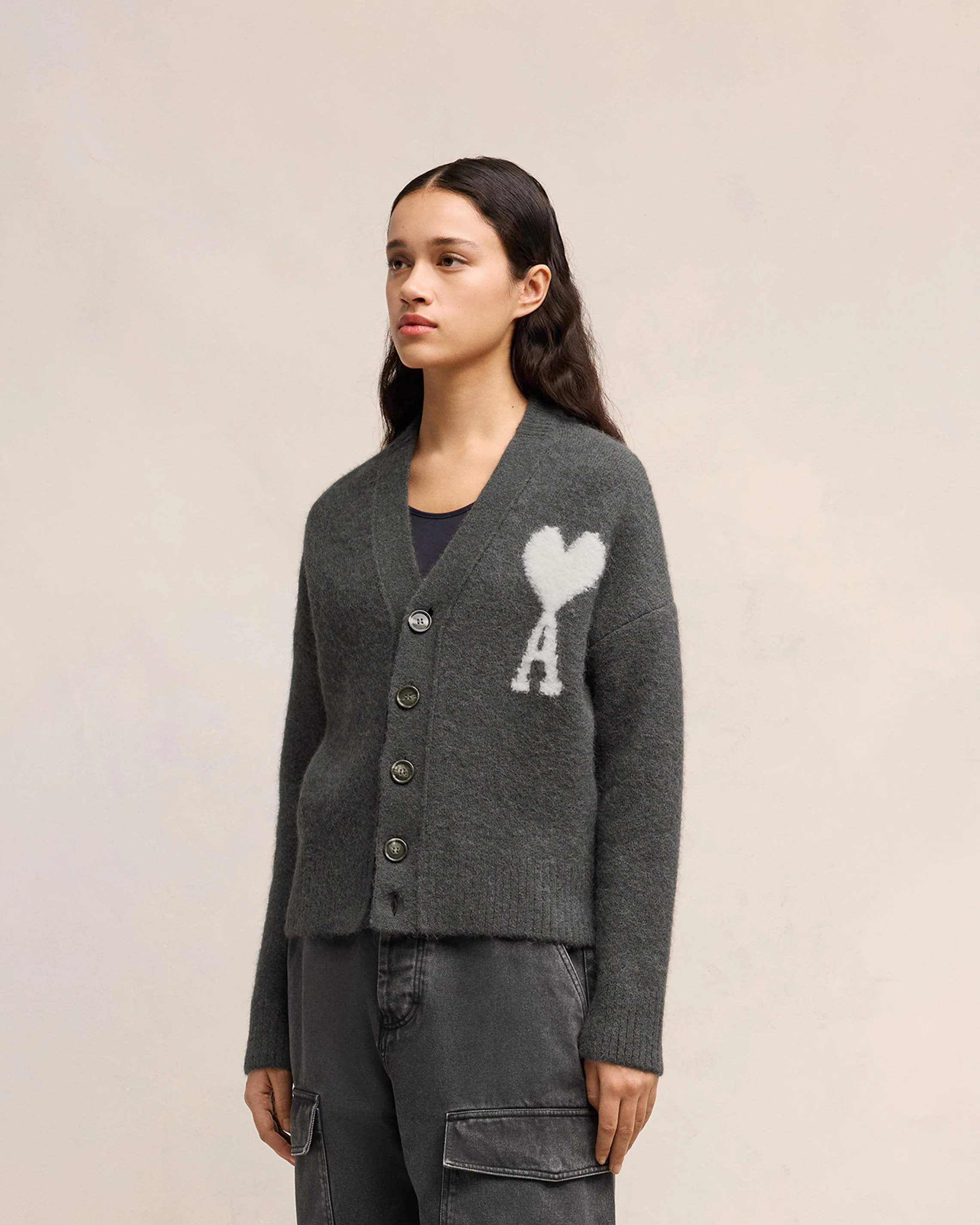 Dark Grey Off-White Ami De Coeur Cardigan - leoleo123123