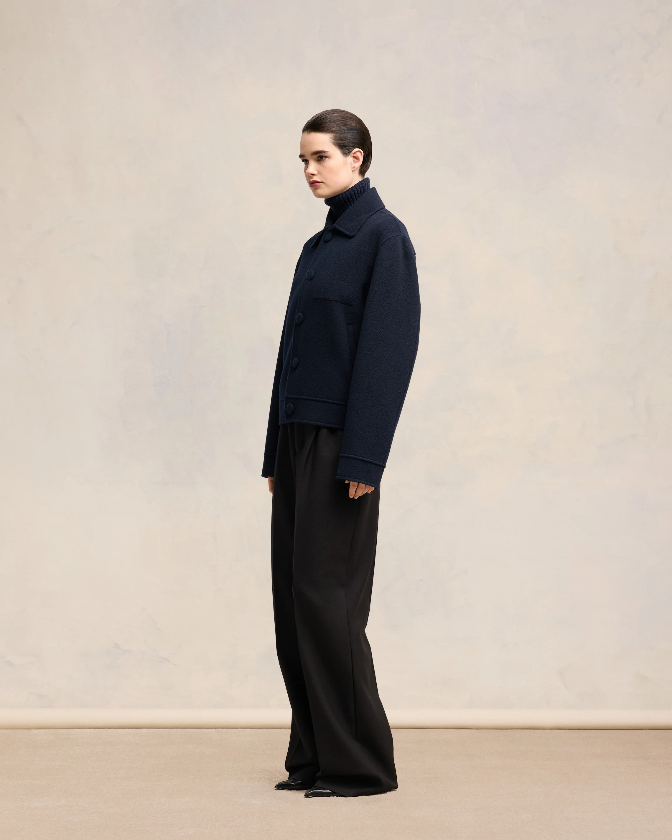 Navy Blue Boxy Buttoned Jacket - leoleo123123