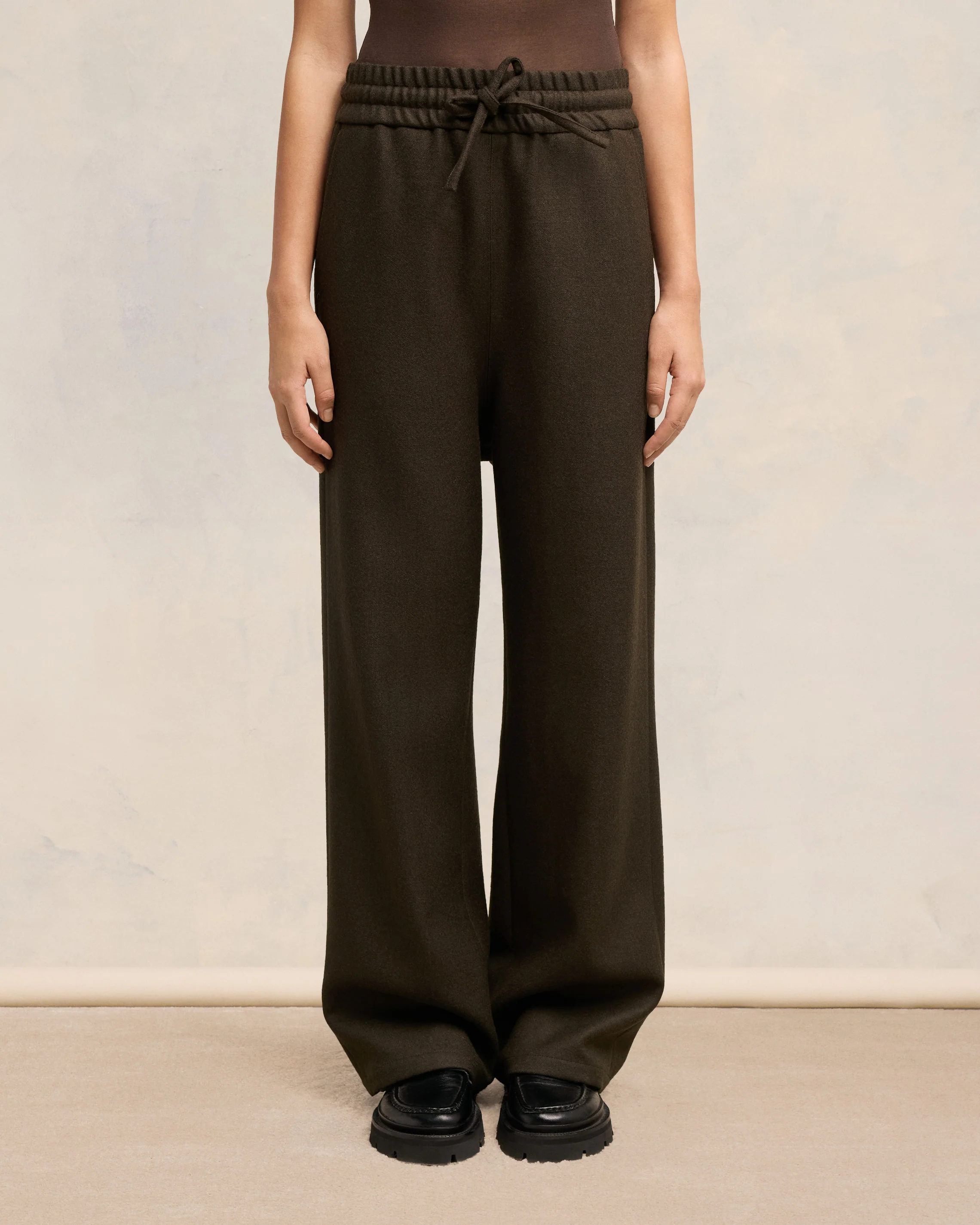 Dark Coffee Wide Elasticated Waist Trousers - leoleo123123