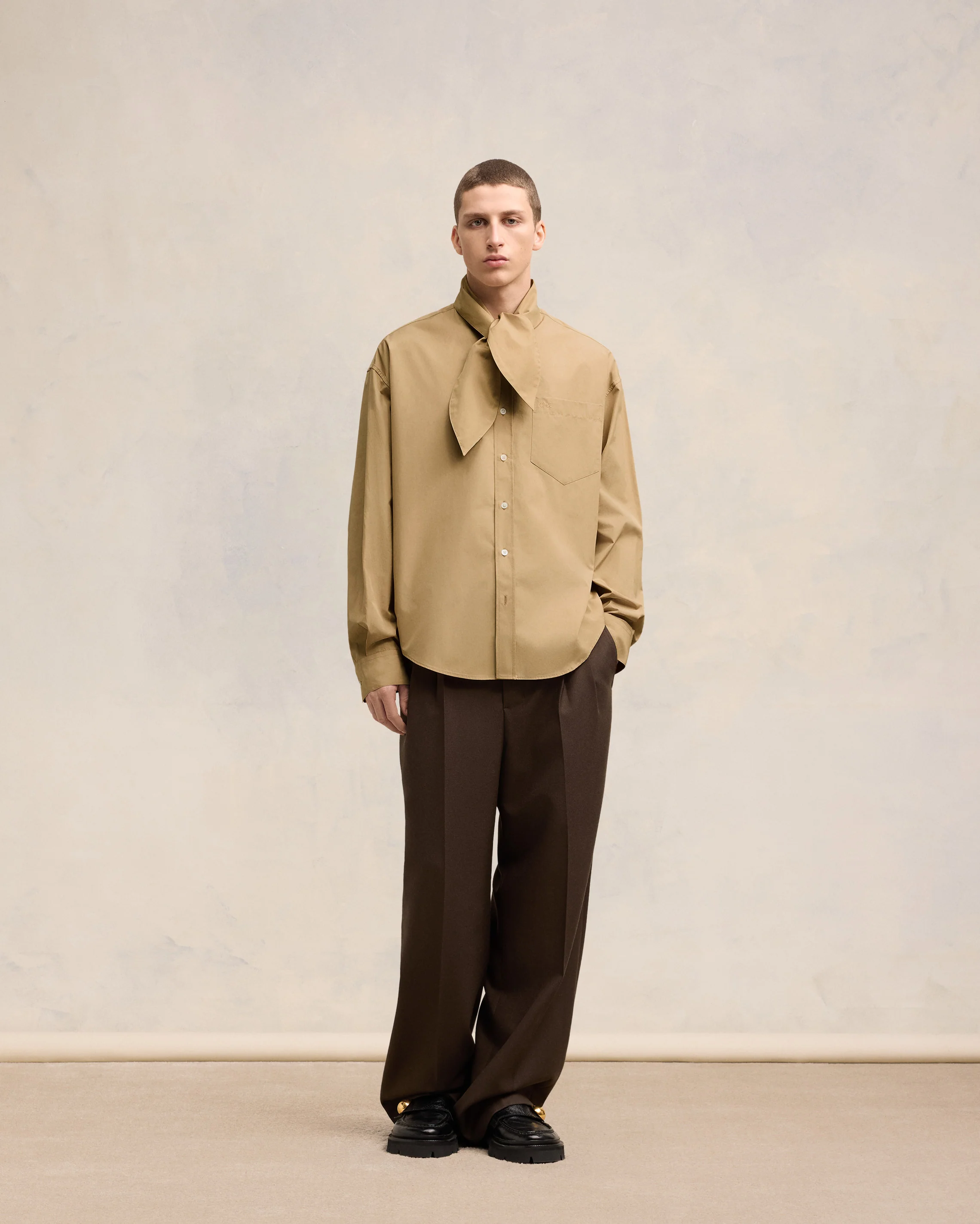 Sand Scarf Collar Shirt - leoleo123123