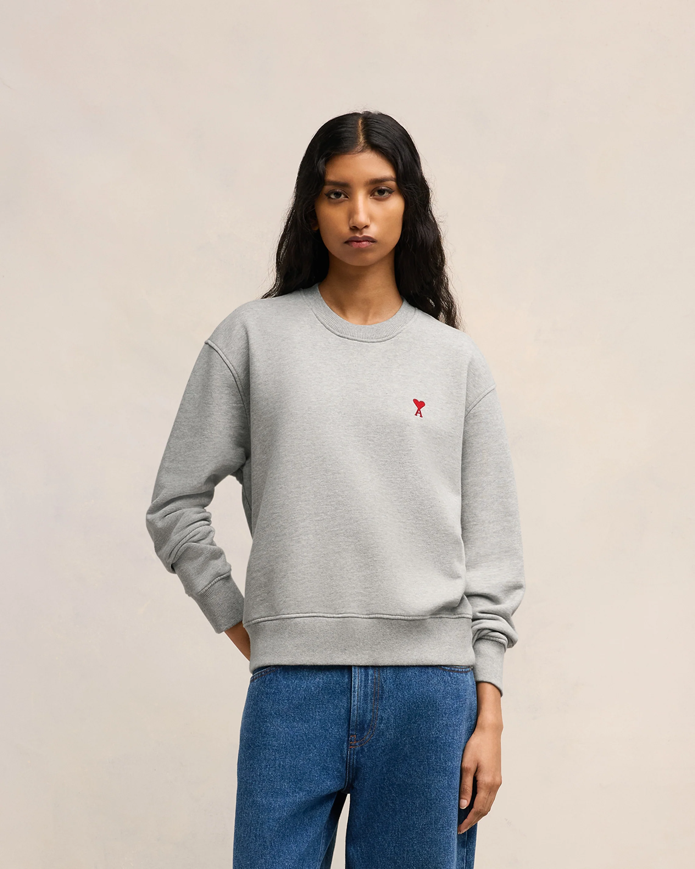 Heather Ash Grey Red Ami De Coeur Sweatshirt - leoleo123123
