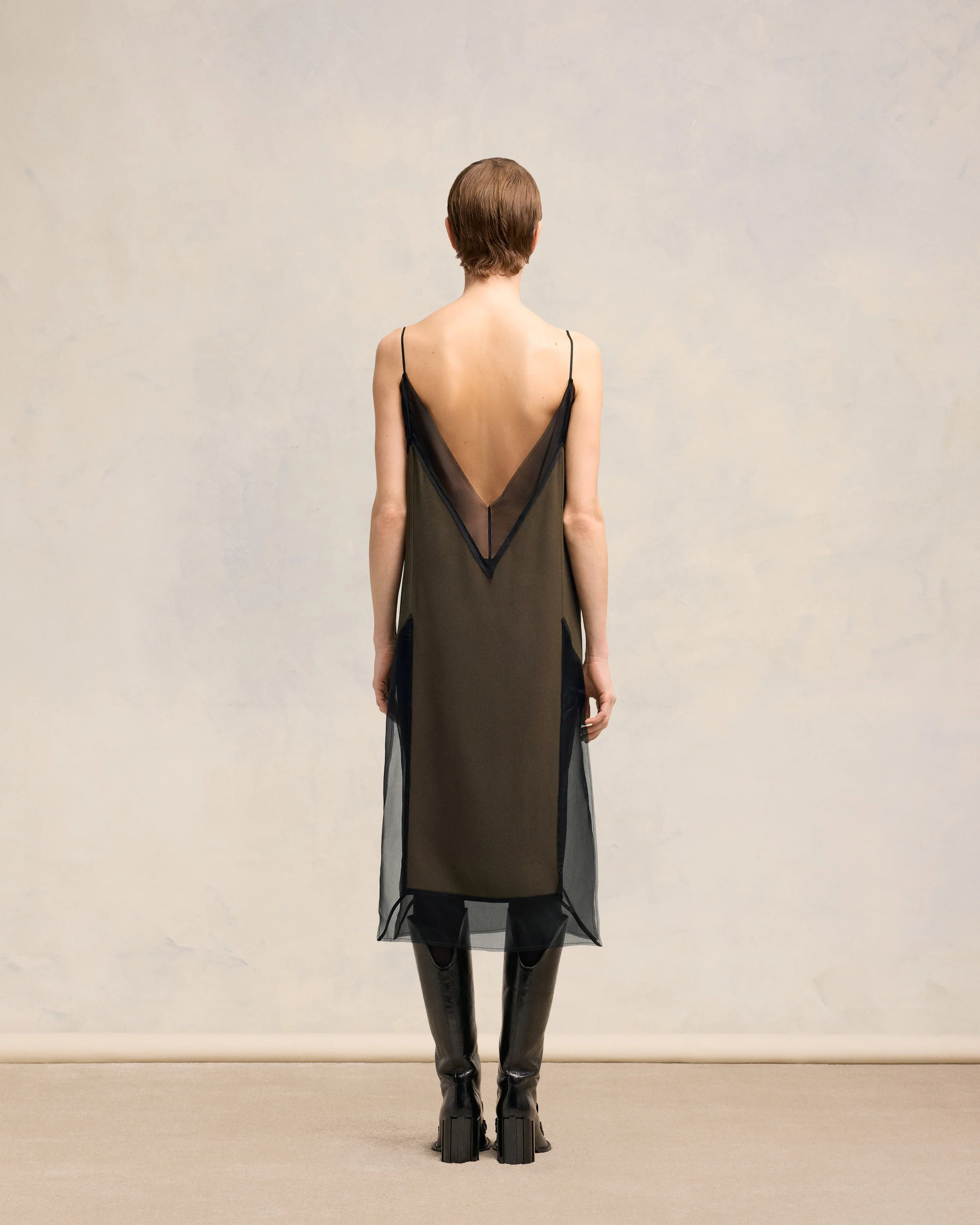 Dark Coffee/ Black Midi Dress With Thin Straps - leoleo123123