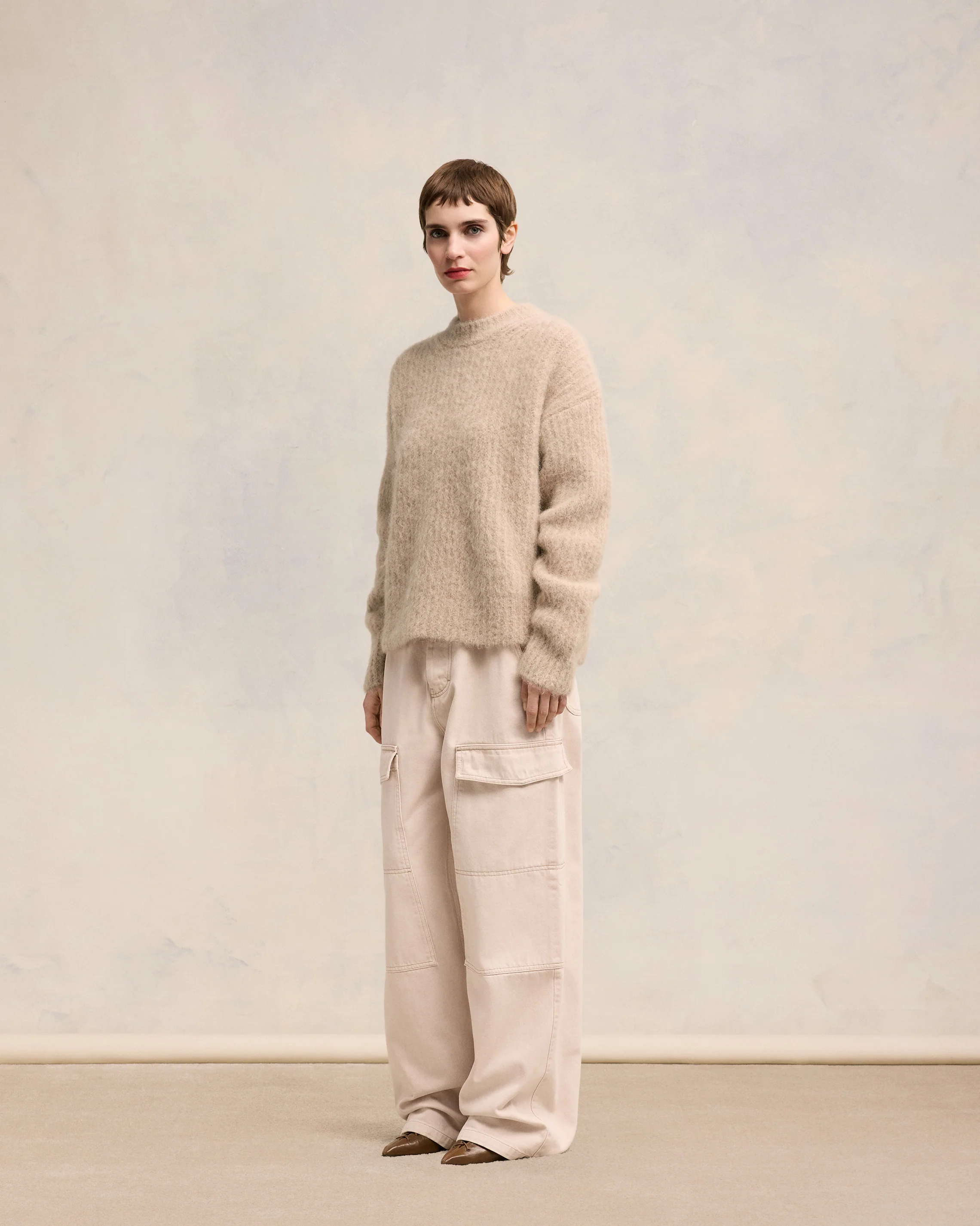 Beige Alpaca Mohair Ribbed Sweater - leoleo123123