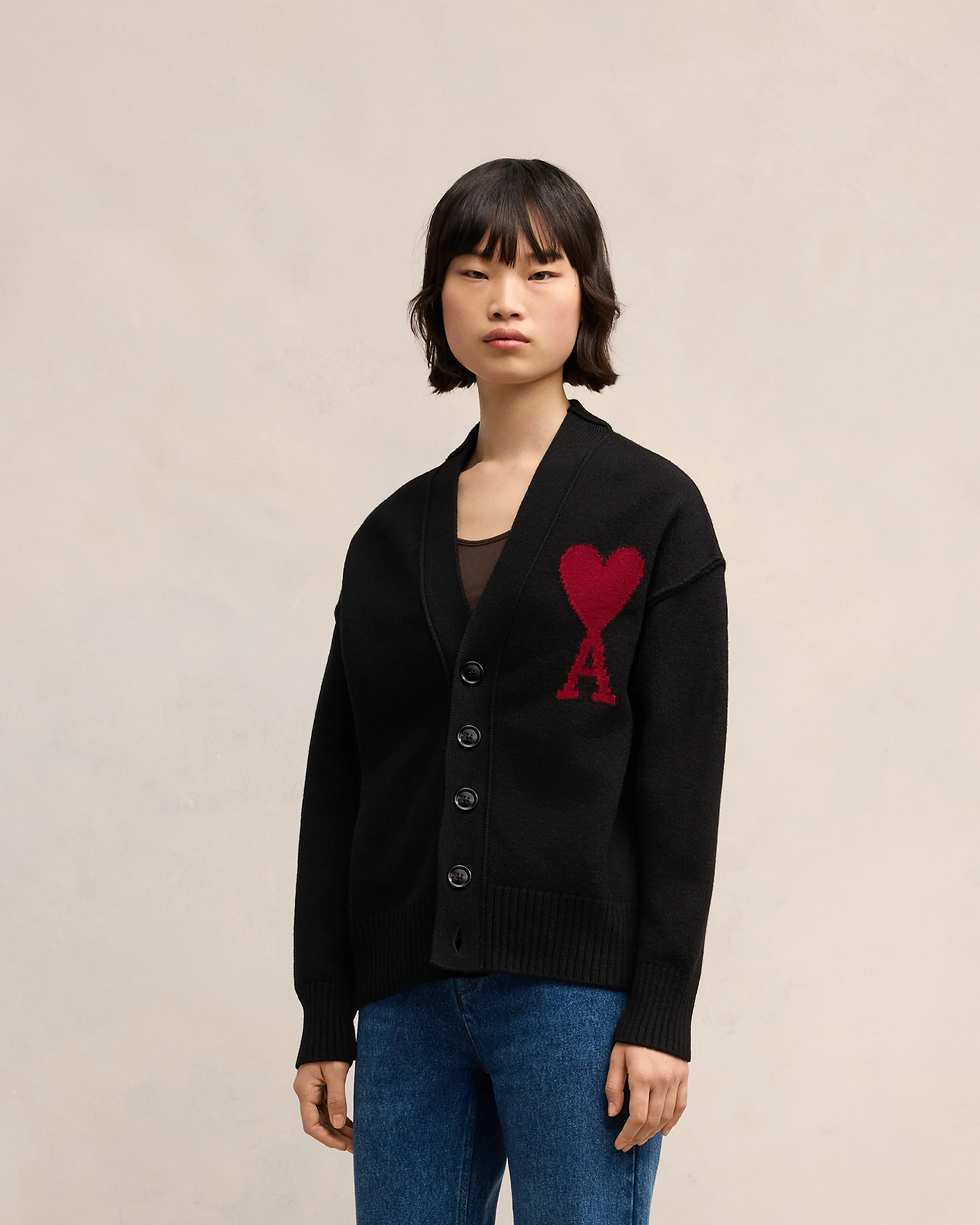 Black Merino Wool Cardigan | Ami De Coeur | Ami Paris US - leoleo123123