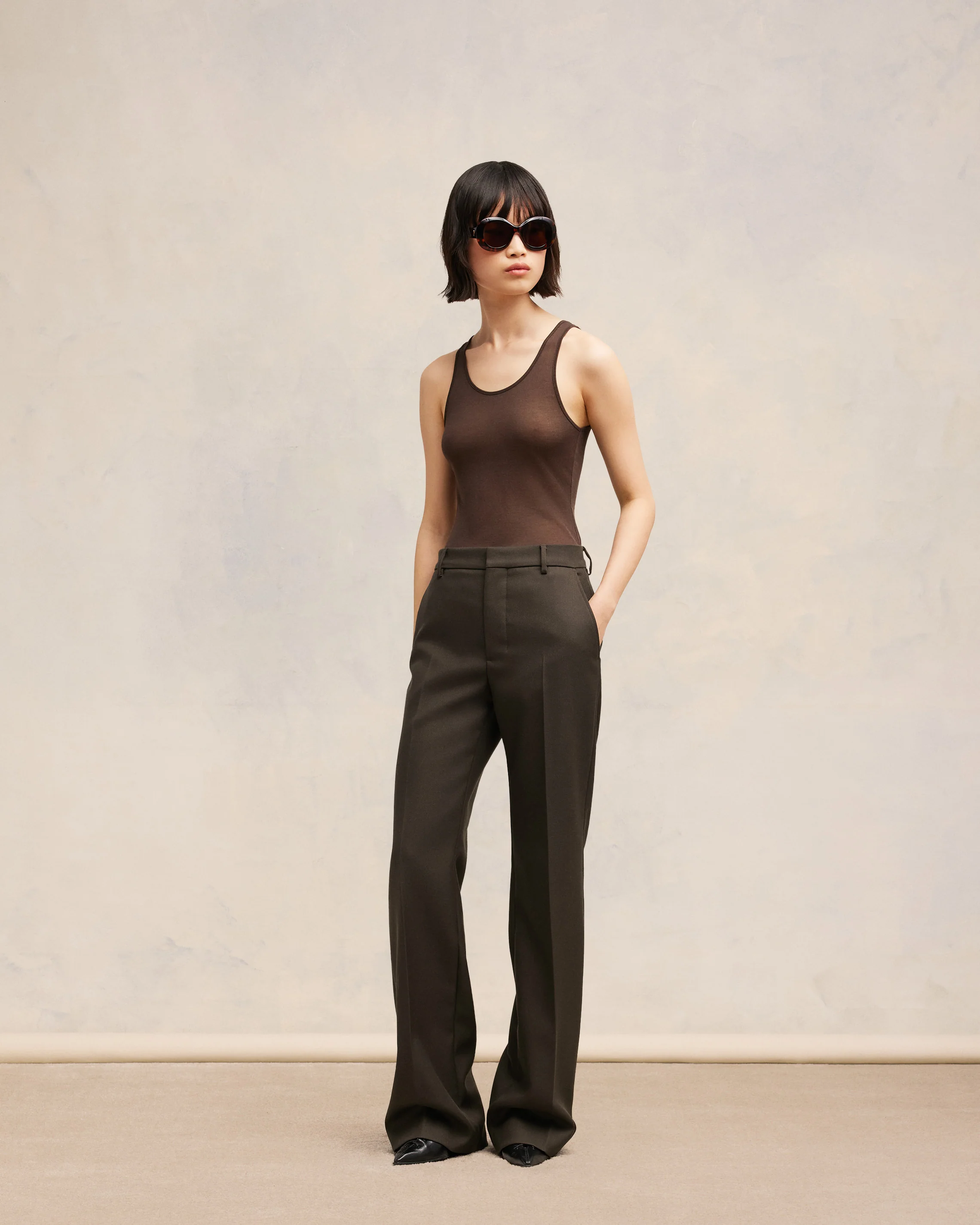 Dark Coffee Flare Fit Trousers - leoleo123123