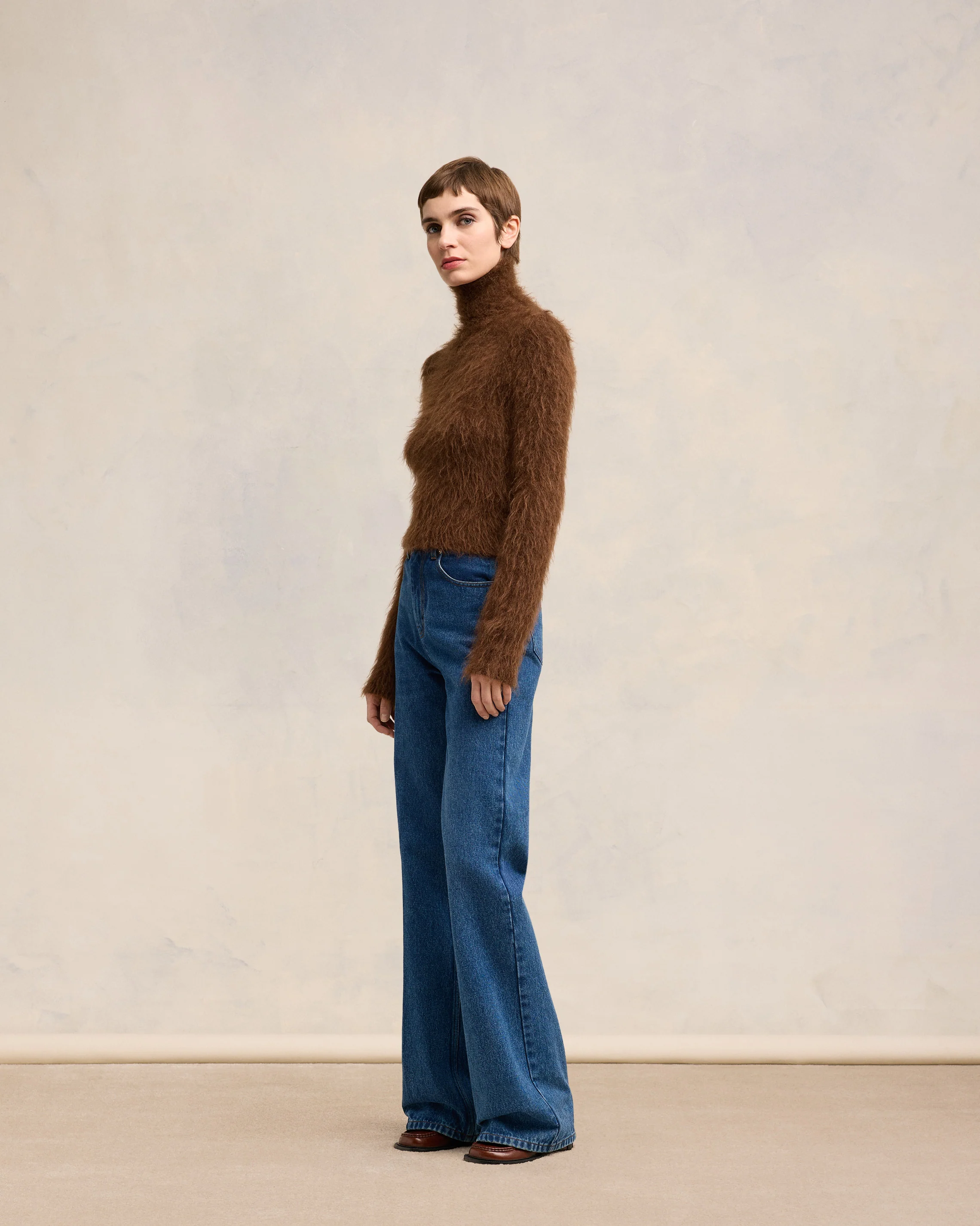 Fawn Alpaca Mohair Brushed Sweater - leoleo123123