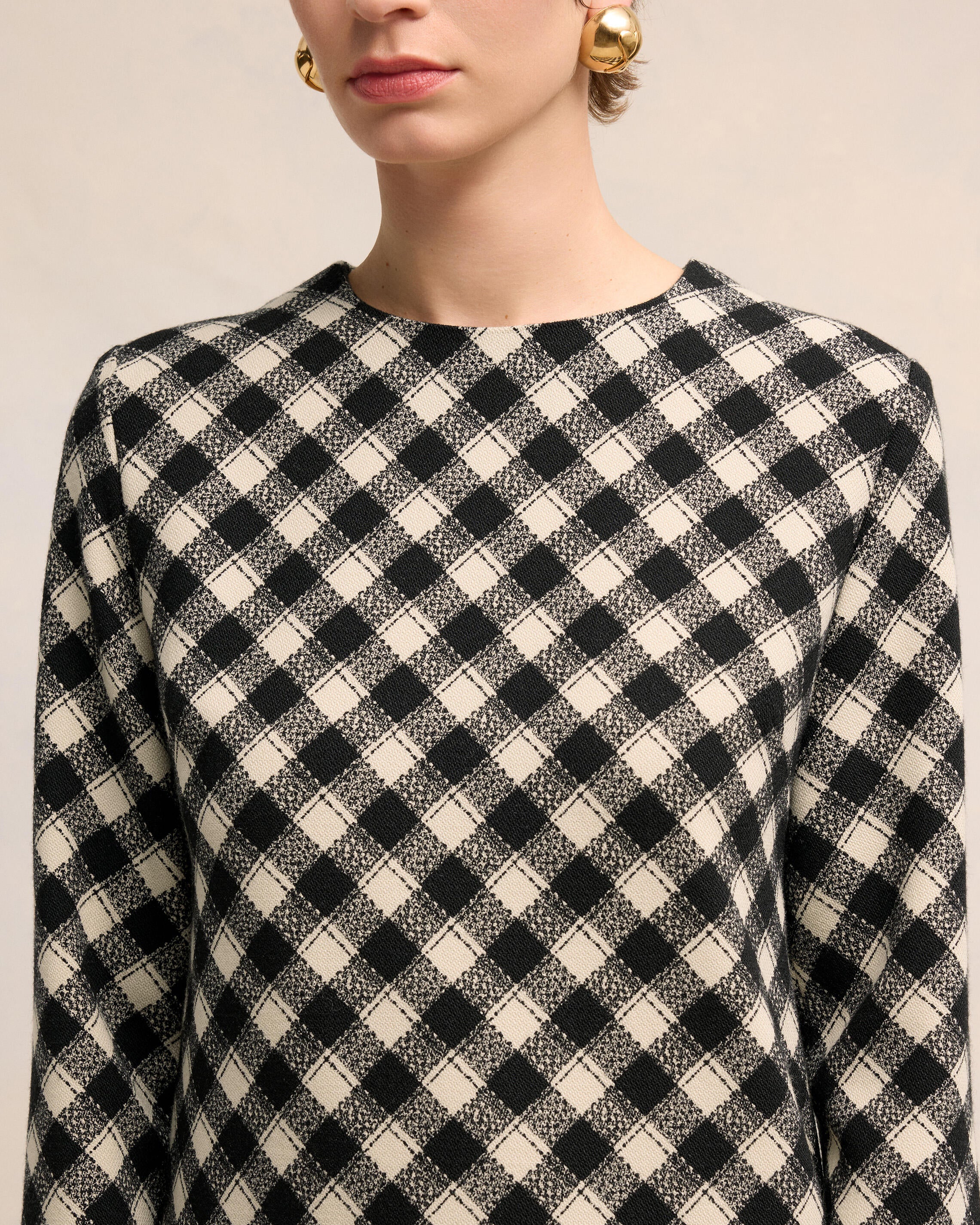 Black/Off White Long Sleeve Dress - leoleo123123