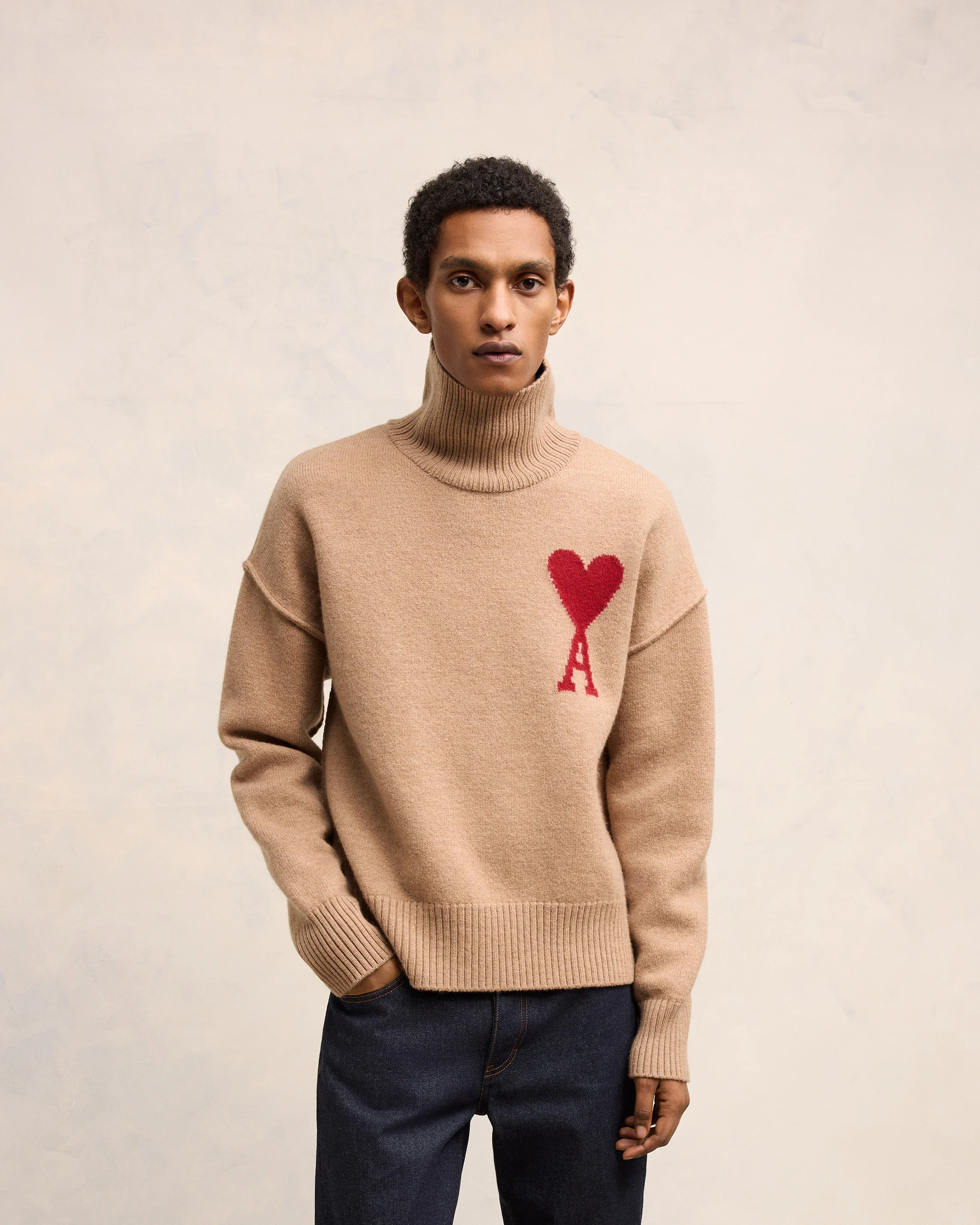 Camel/Red Red Ami De Coeur Sweater - leoleo123123