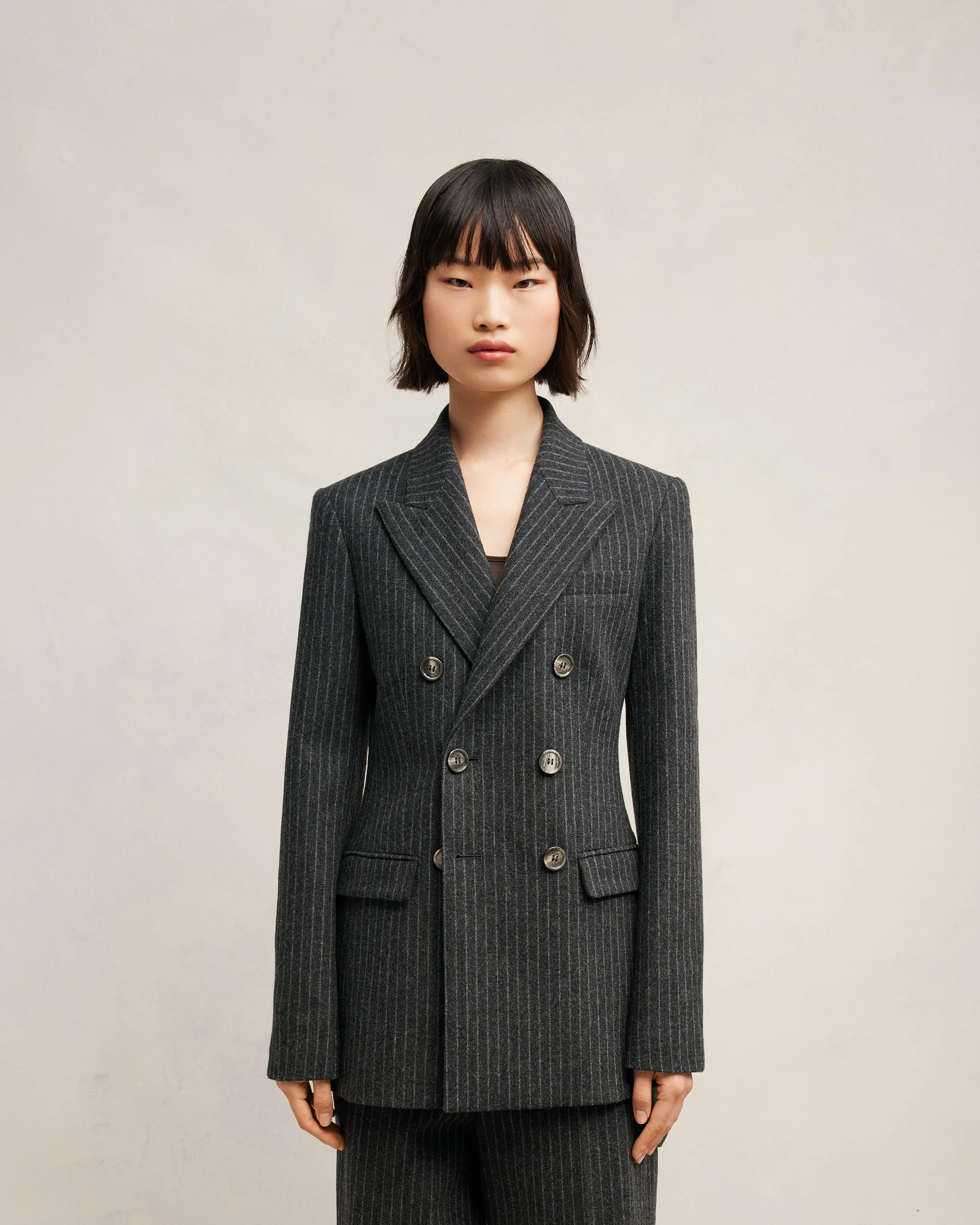 Dark Grey/ Off White Double Breasted Jacket - leoleo123123