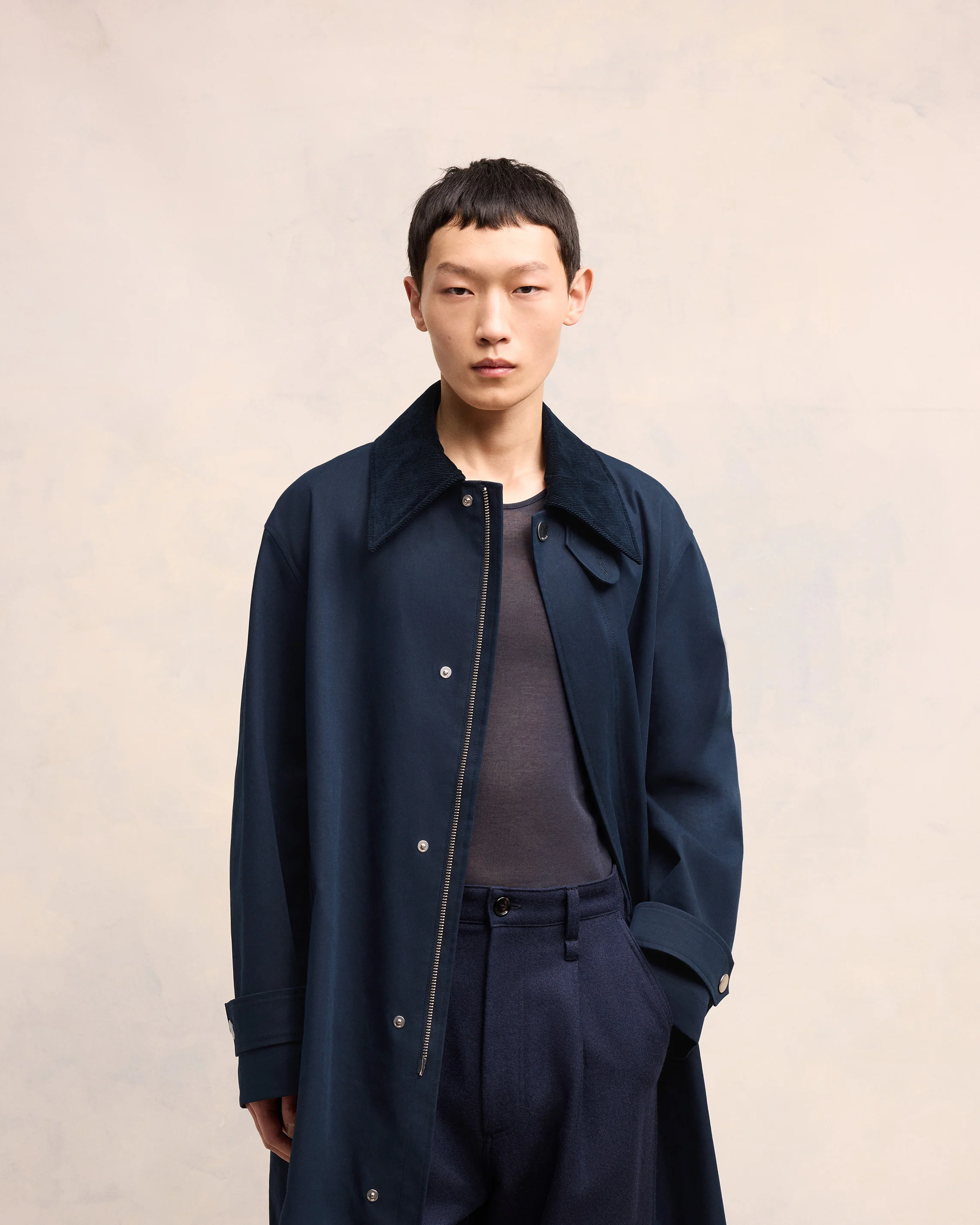 Navy Blue/ Clay Blue Belted Mac - leoleo123123