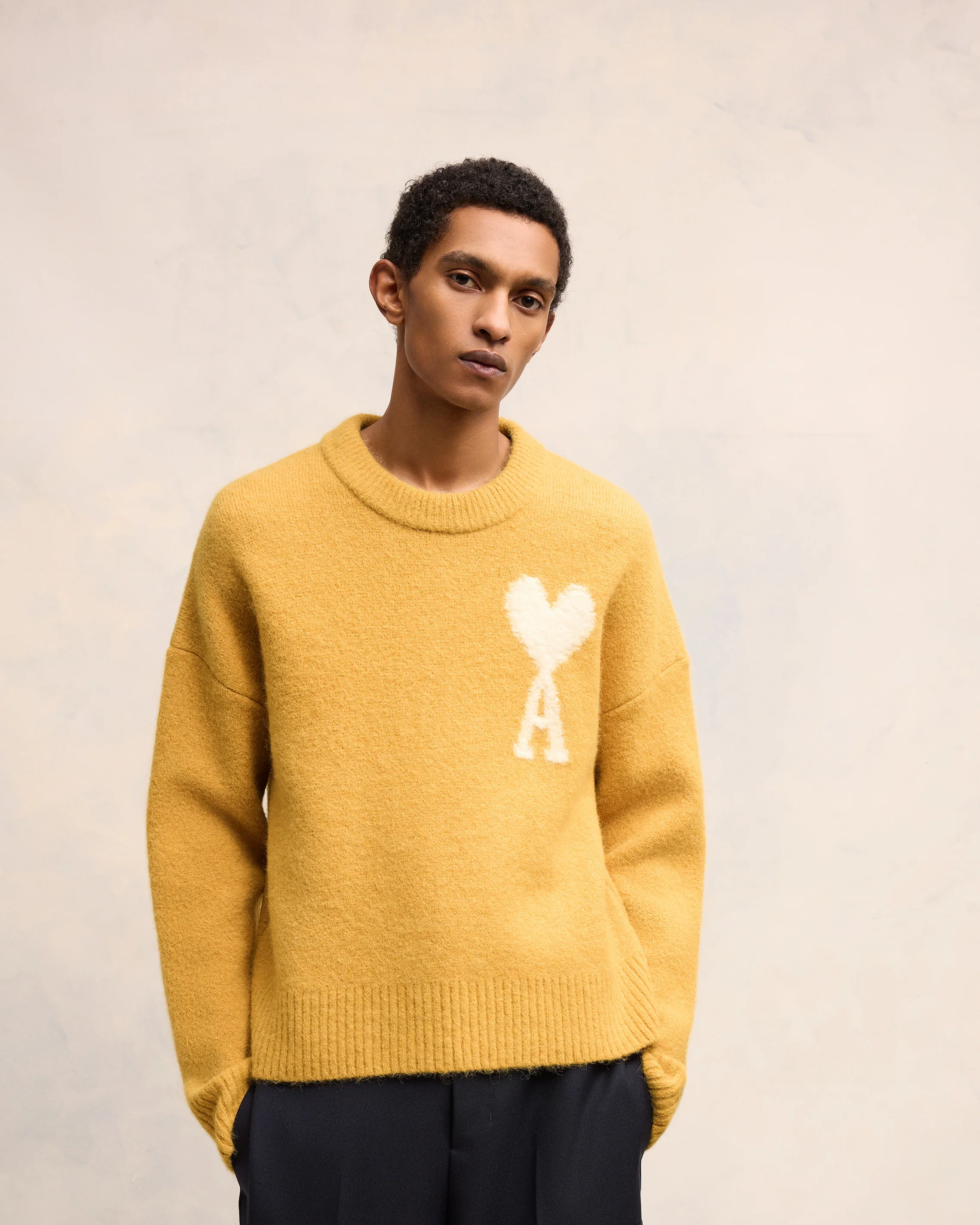 Mustard Off-White Ami De Coeur Crew Neck Sweater - leoleo123123