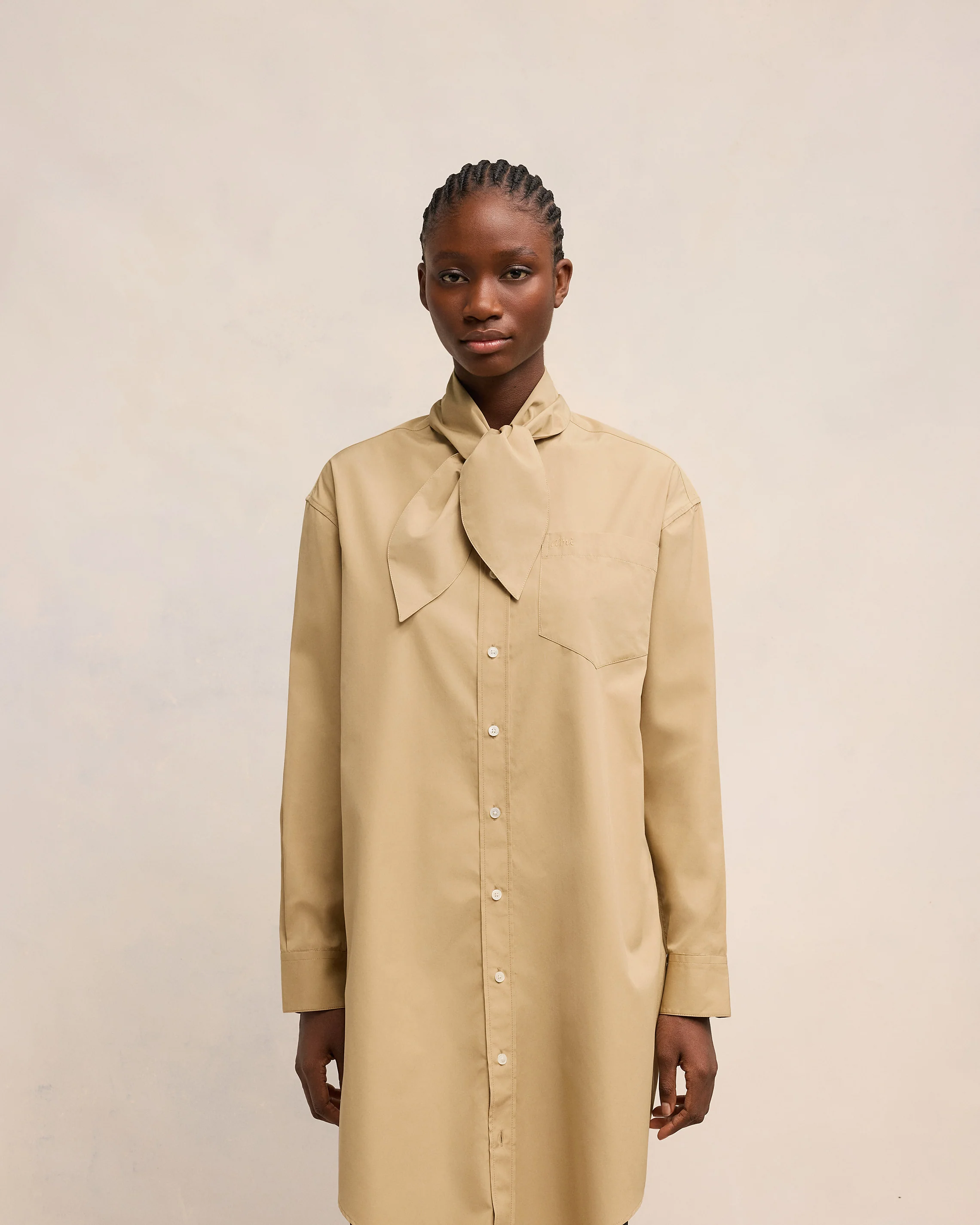 Sand Scarf Collar Shirt Dress - leoleo123123