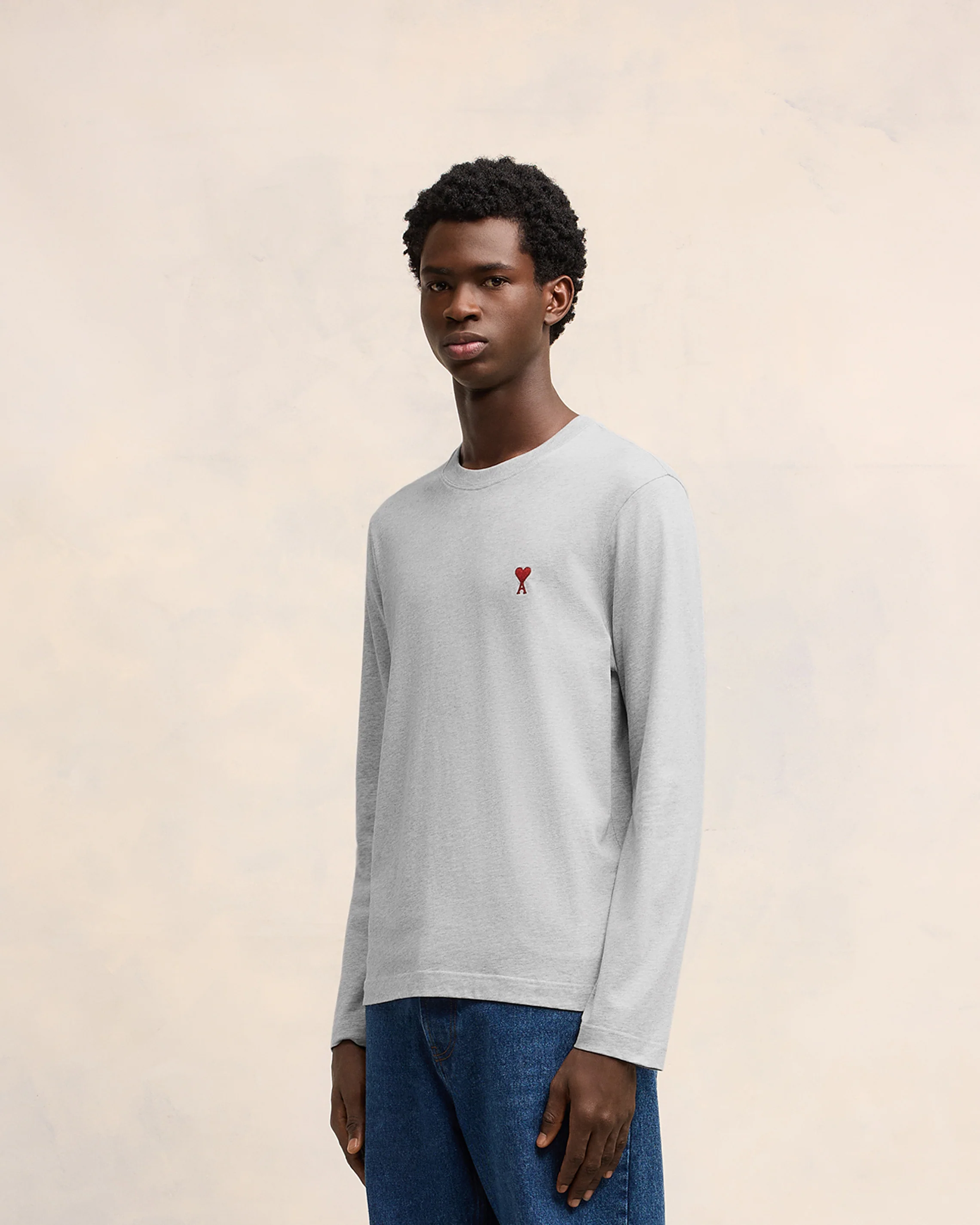 Heather Ash Grey Red Ami De Coeur Long Sleeves T-Shirt - leoleo123123