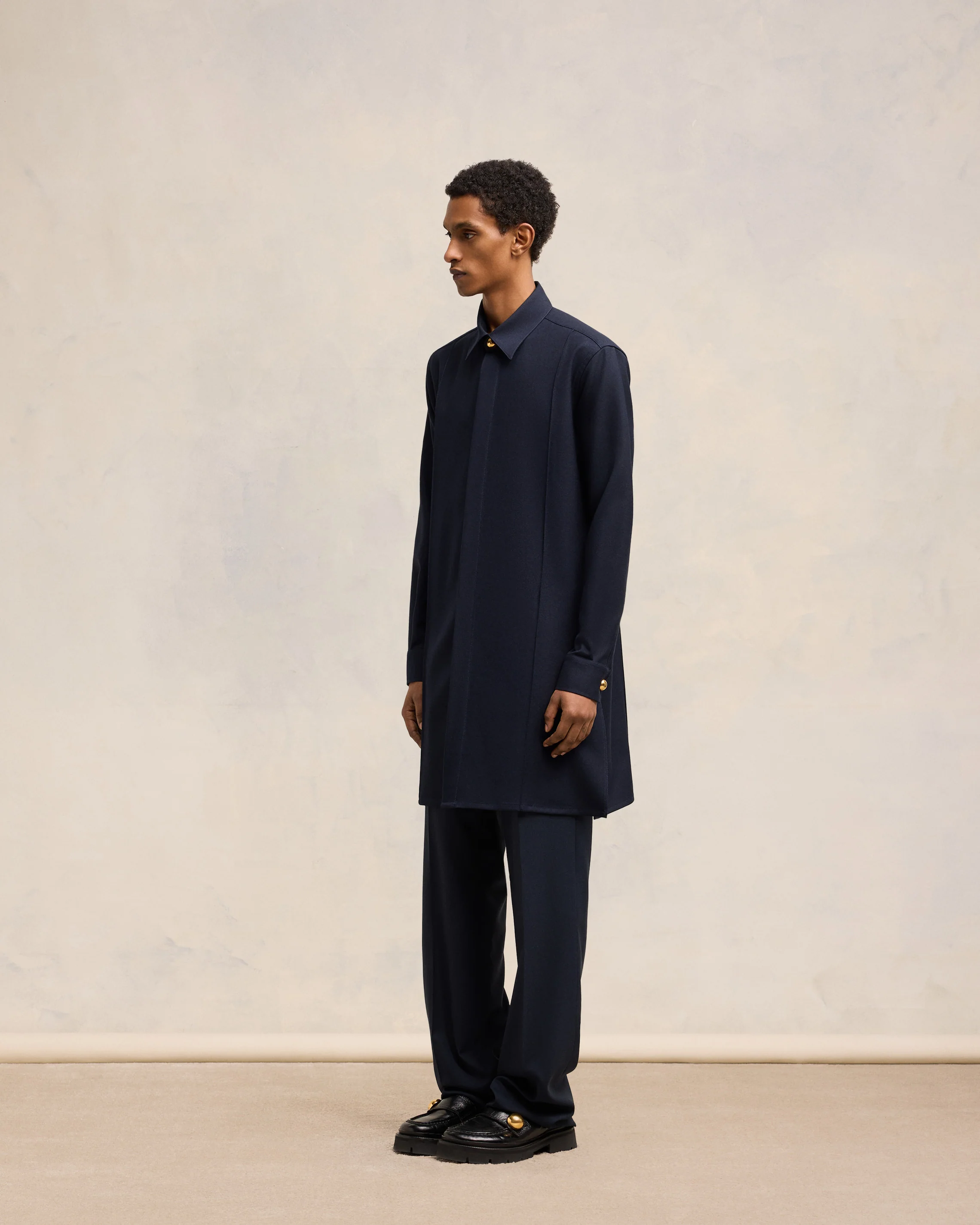 Navy Blue Long Pintuck Shirt - leoleo123123
