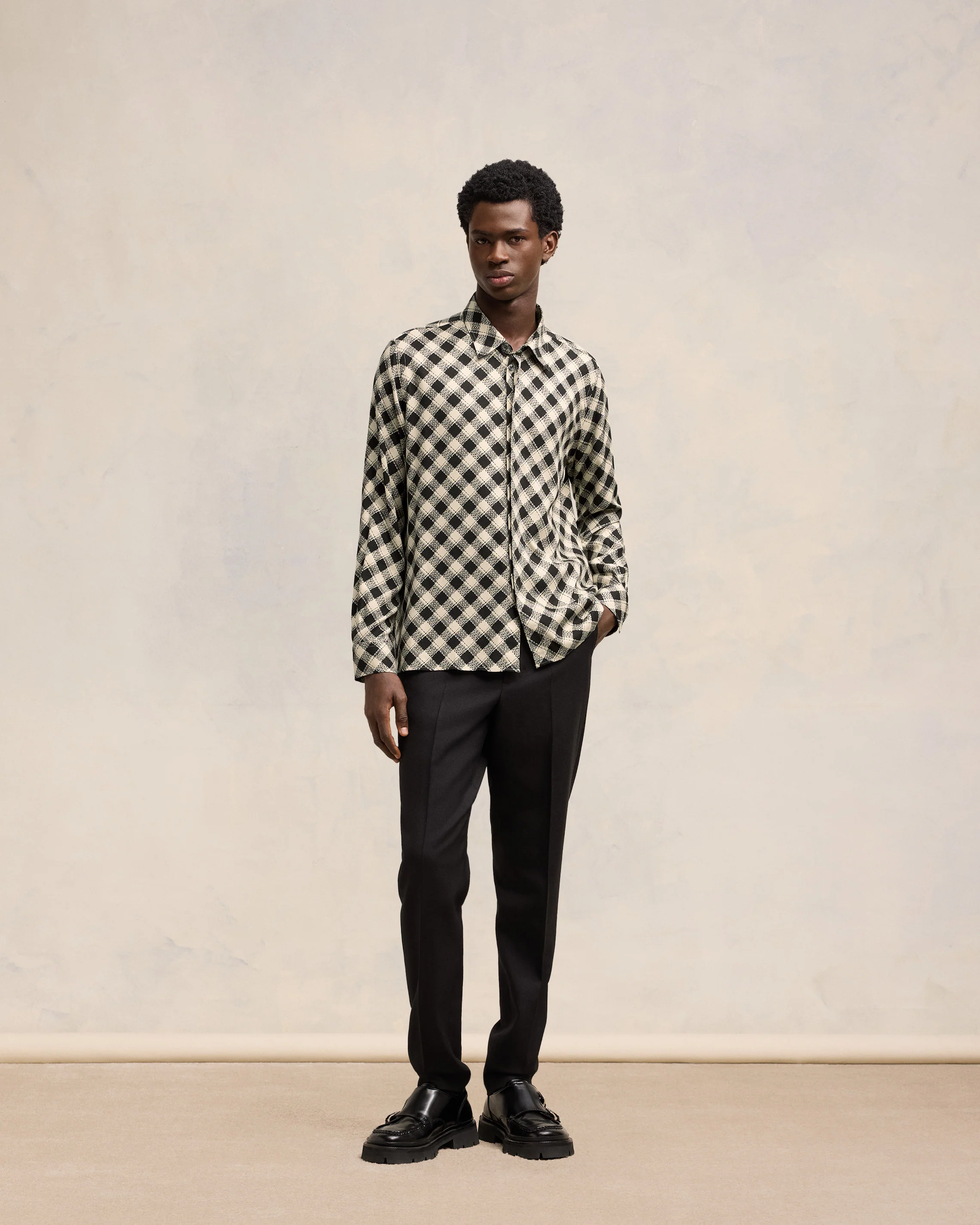 Black/Off White Double Topstitching Classic Shirt - leoleo123123