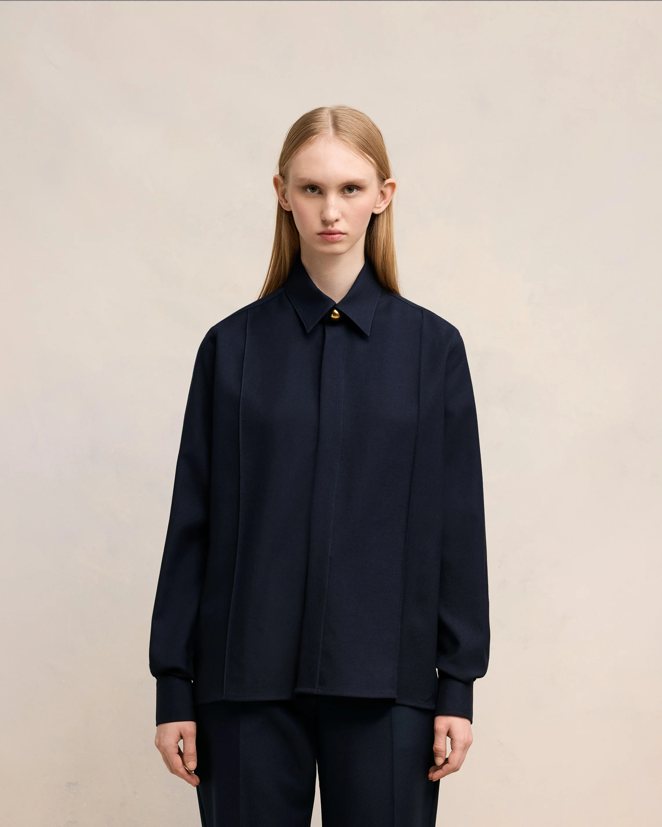 Navy Blue Pintuck Shirt - leoleo123123