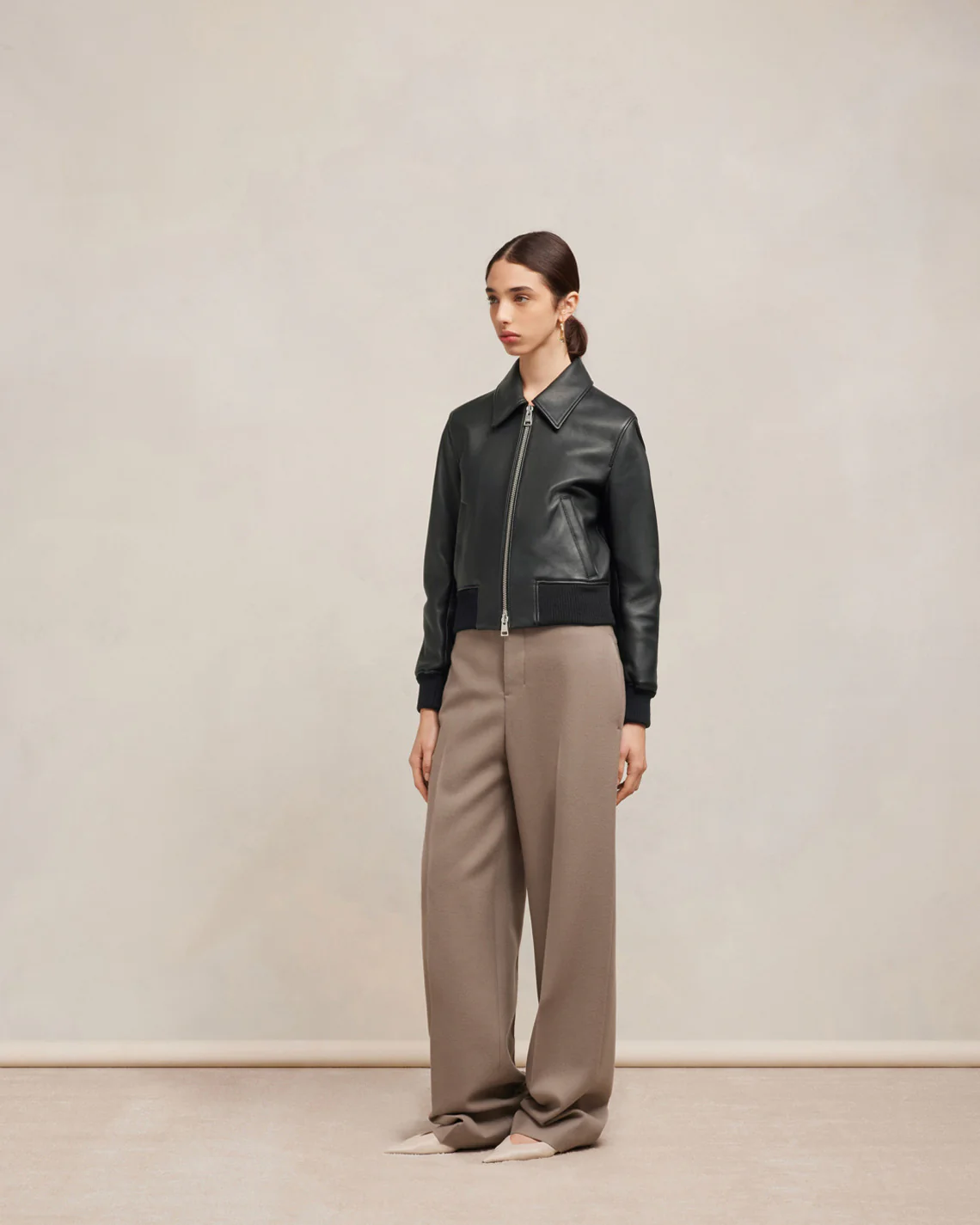 Blouson Zippé En Cuir Noir - leoleo123123