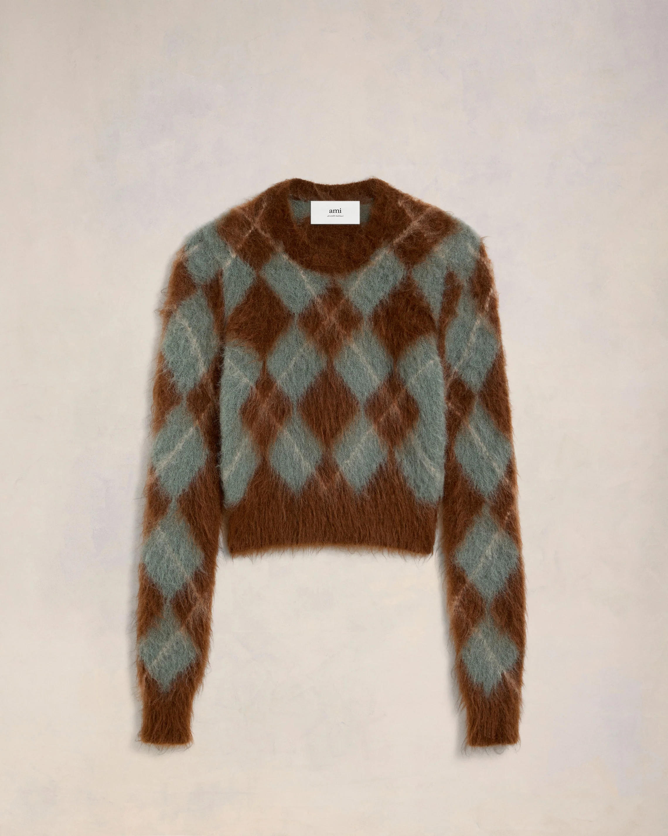 Fawn/Antique Clay Alpaca Mohair Brushed Argyle Sweater - leoleo123123