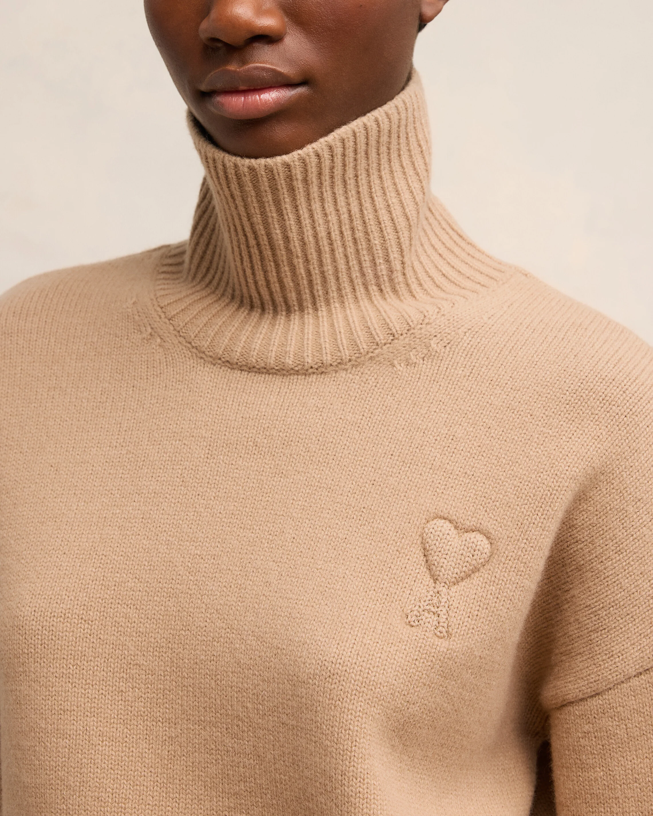 Nude Embossed Ami De Coeur Funnel Neck Sweater - leoleo123123