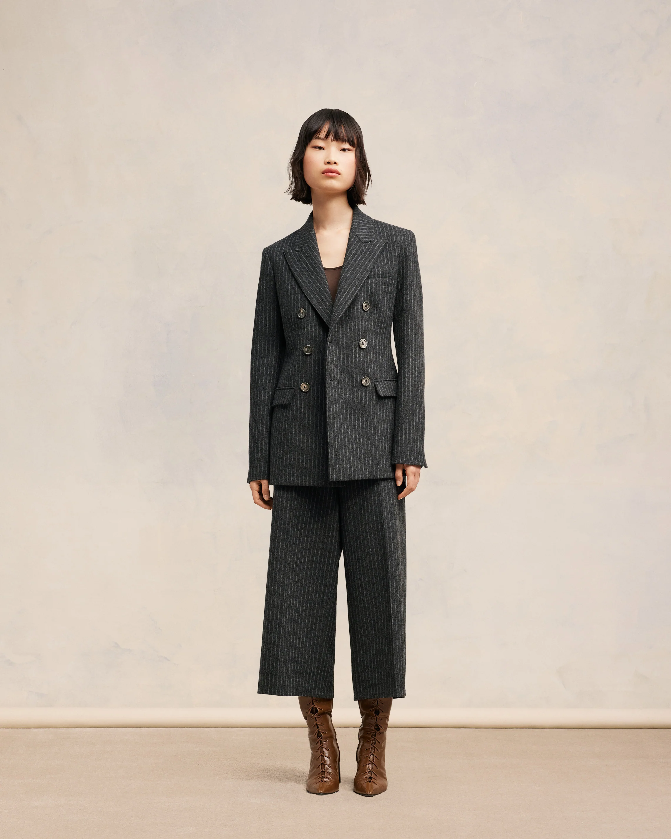 Dark Grey/ Off White Double Breasted Jacket - leoleo123123