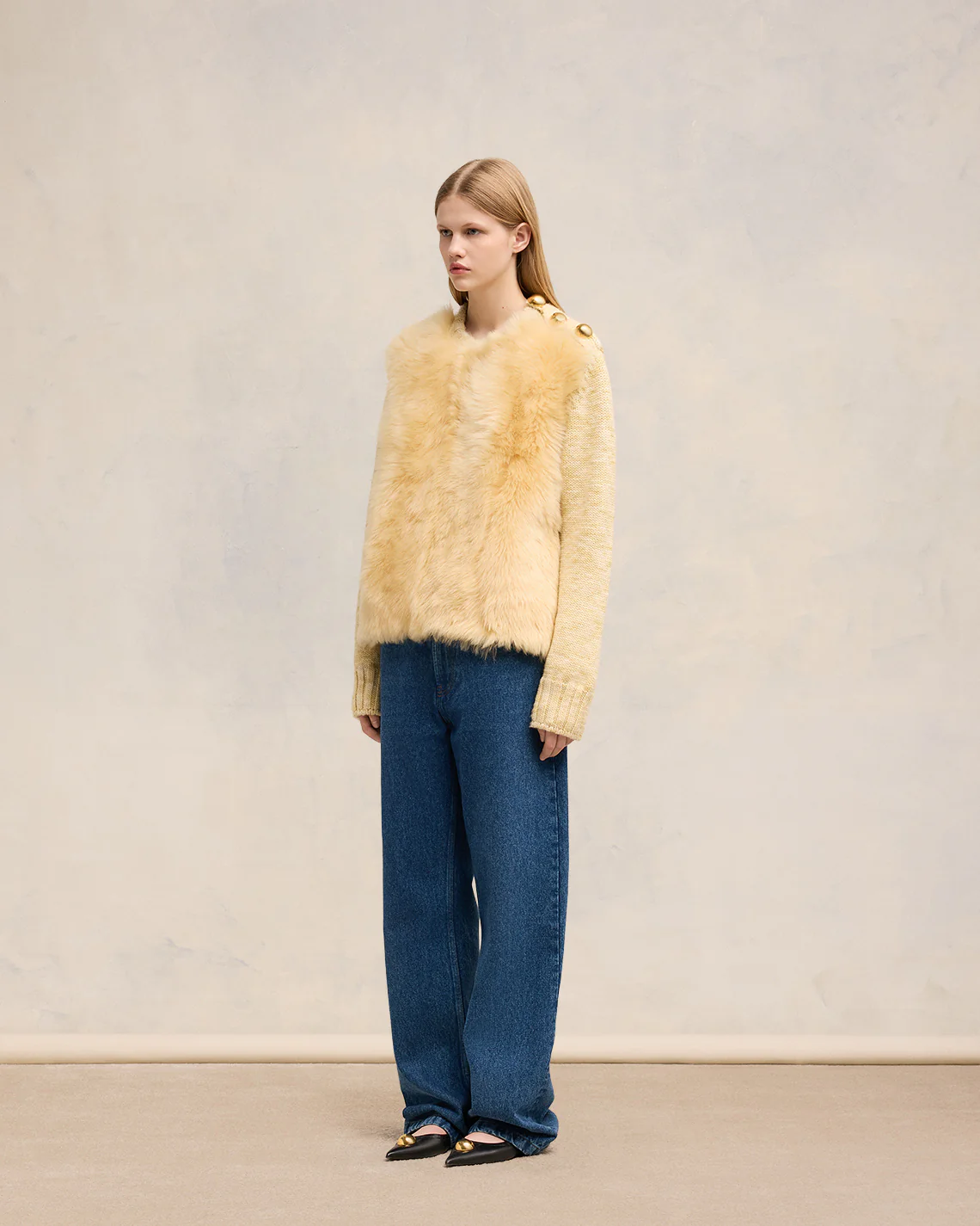 Light Sand/Off White Shearling Crew Neck Sweater - leoleo123123