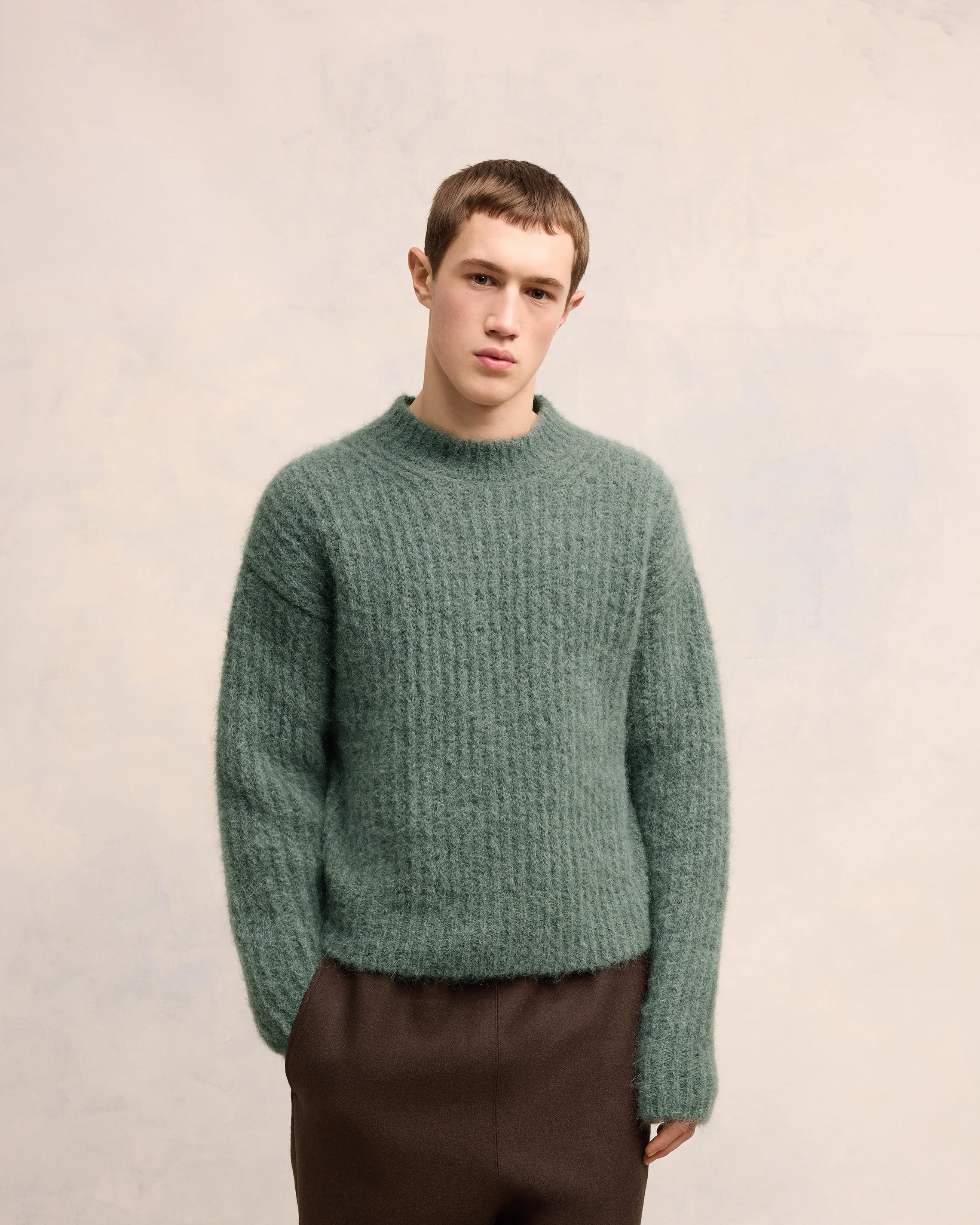 Antique Clay Alpaca Mohair Ribbed Sweater - leoleo123123
