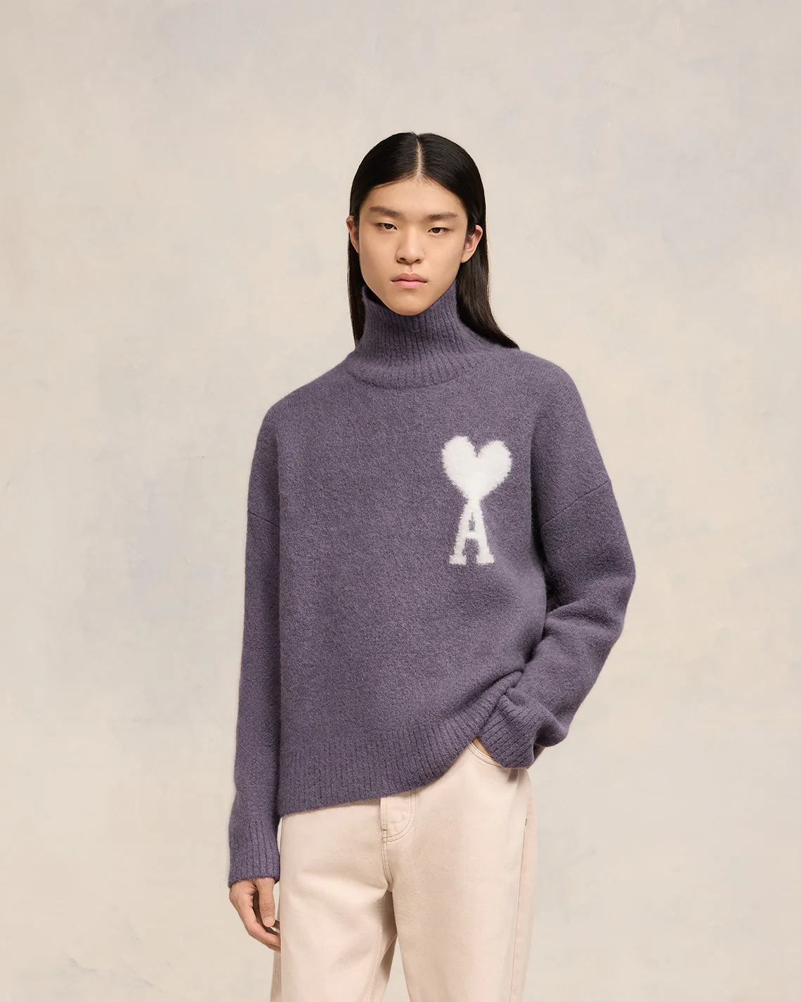 Lilac Off-White Ami De Coeur Funnel Neck Sweater - leoleo123123