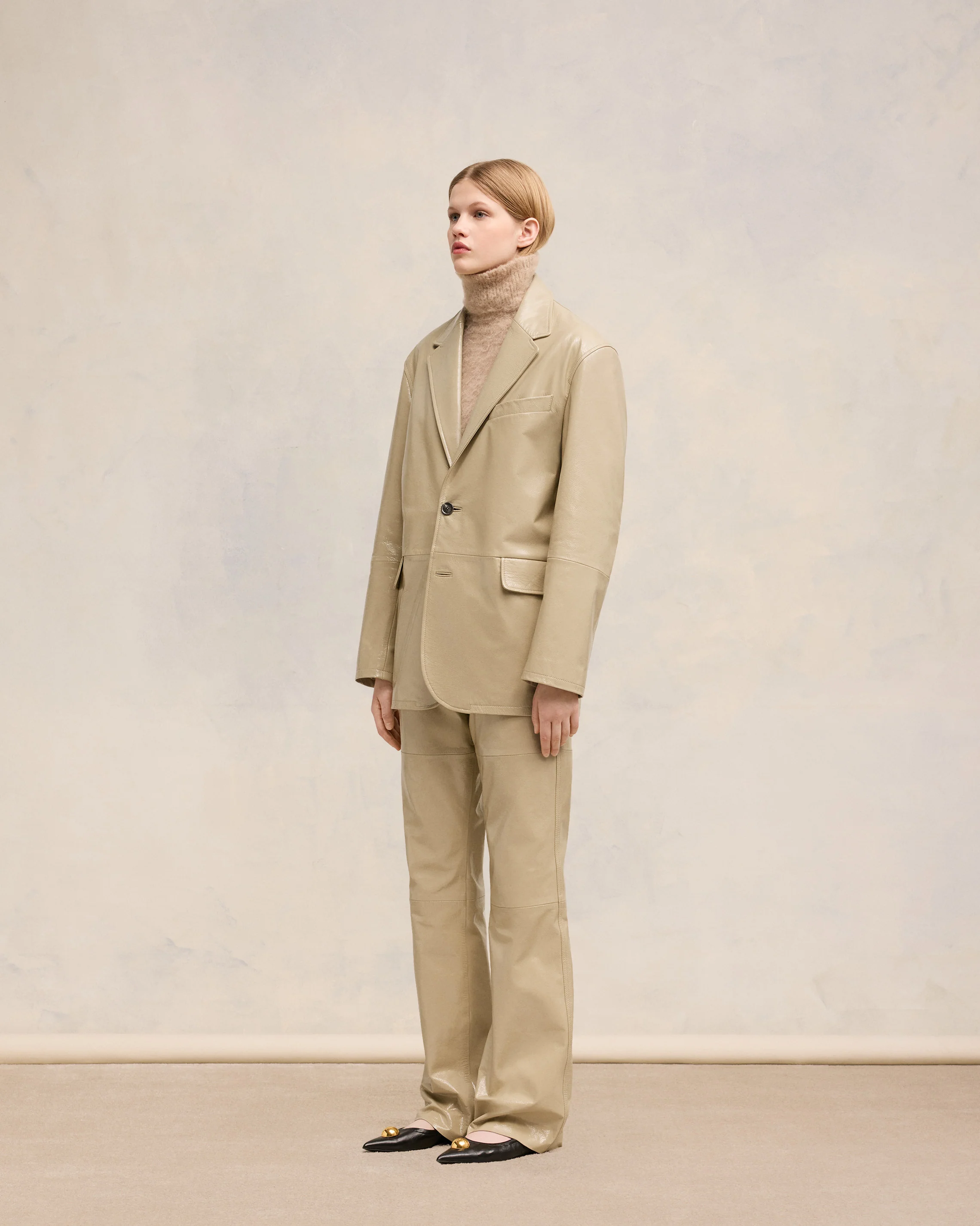 Light Sand Leather Two Buttons Jacket - leoleo123123