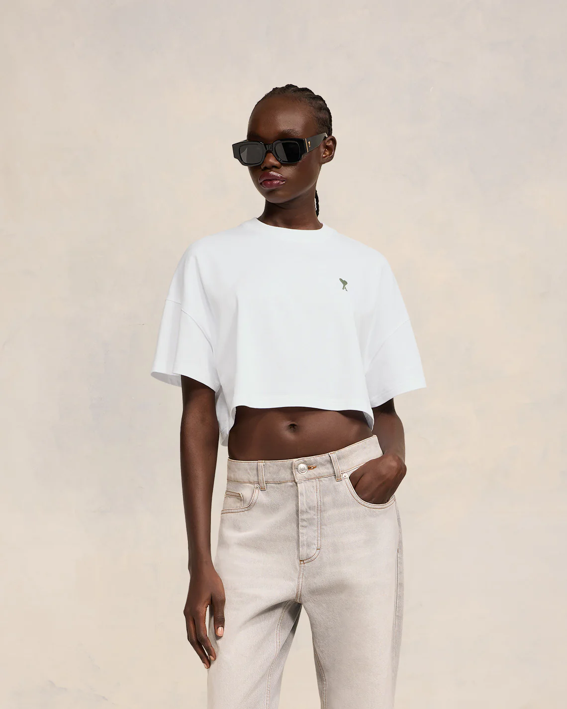 White/Sage Ami De Coeur Crop T-Shirt - leoleo123123