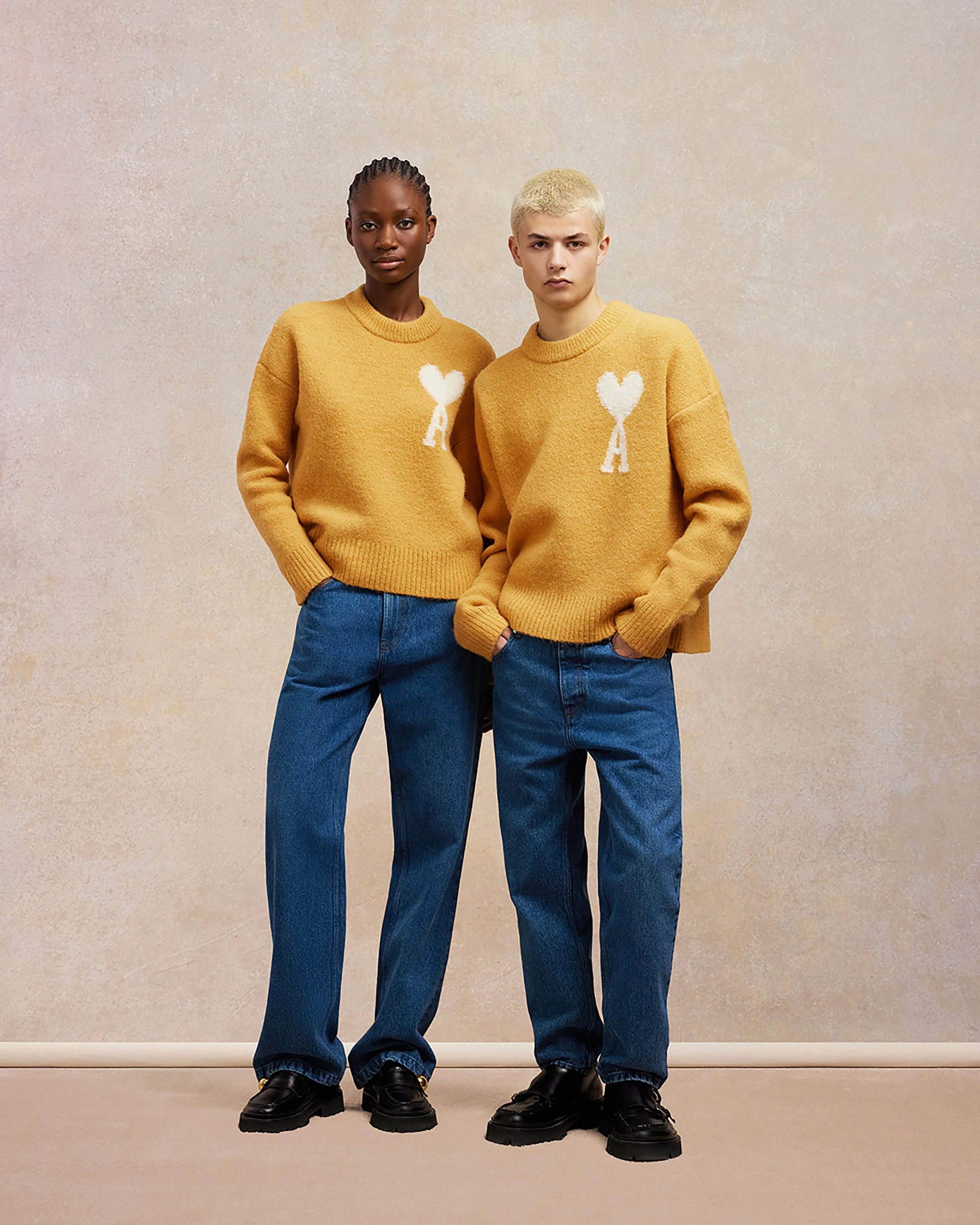Mustard Off-White Ami De Coeur Crew Neck Sweater - leoleo123123