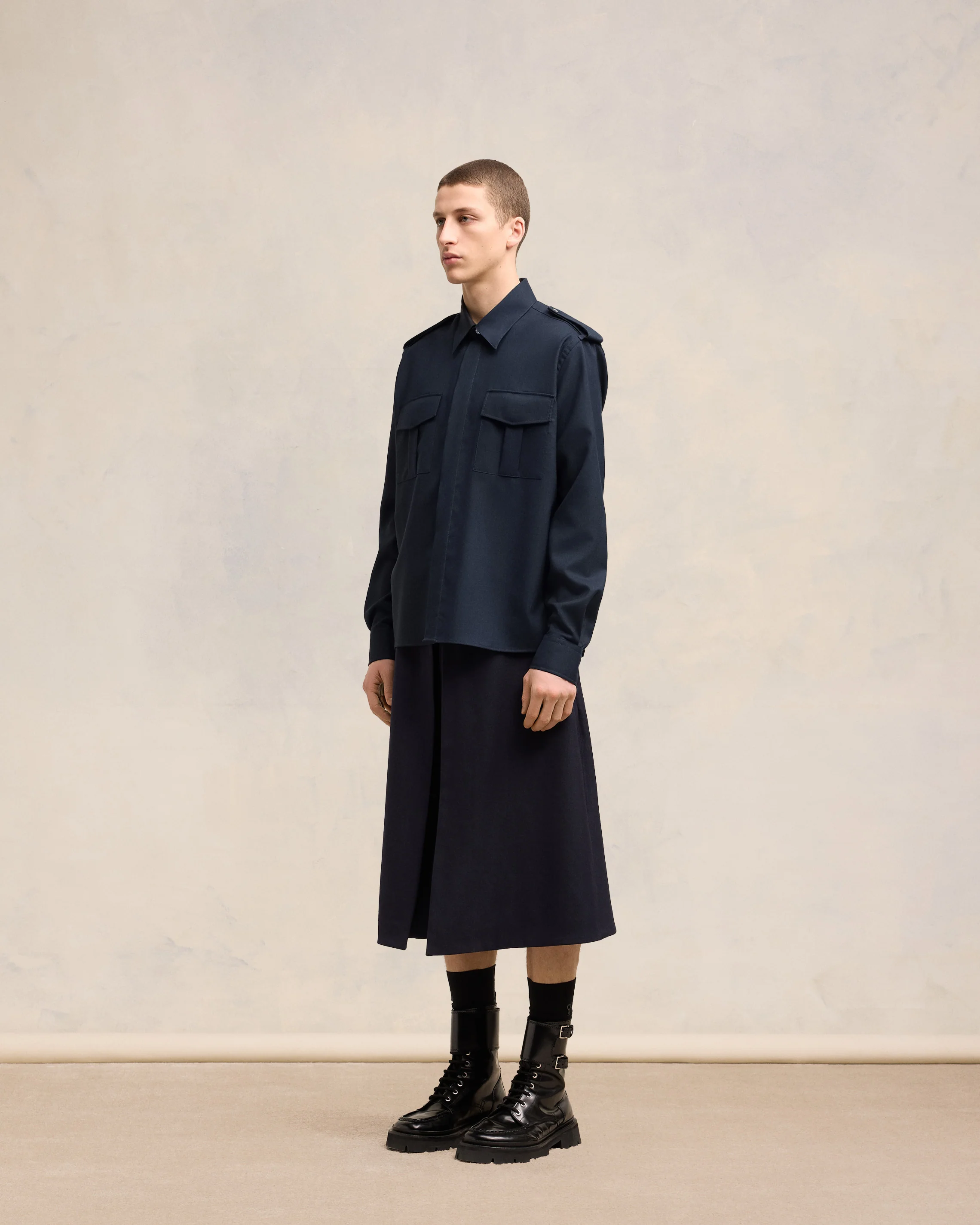 Navy Blue Military Shirt - leoleo123123