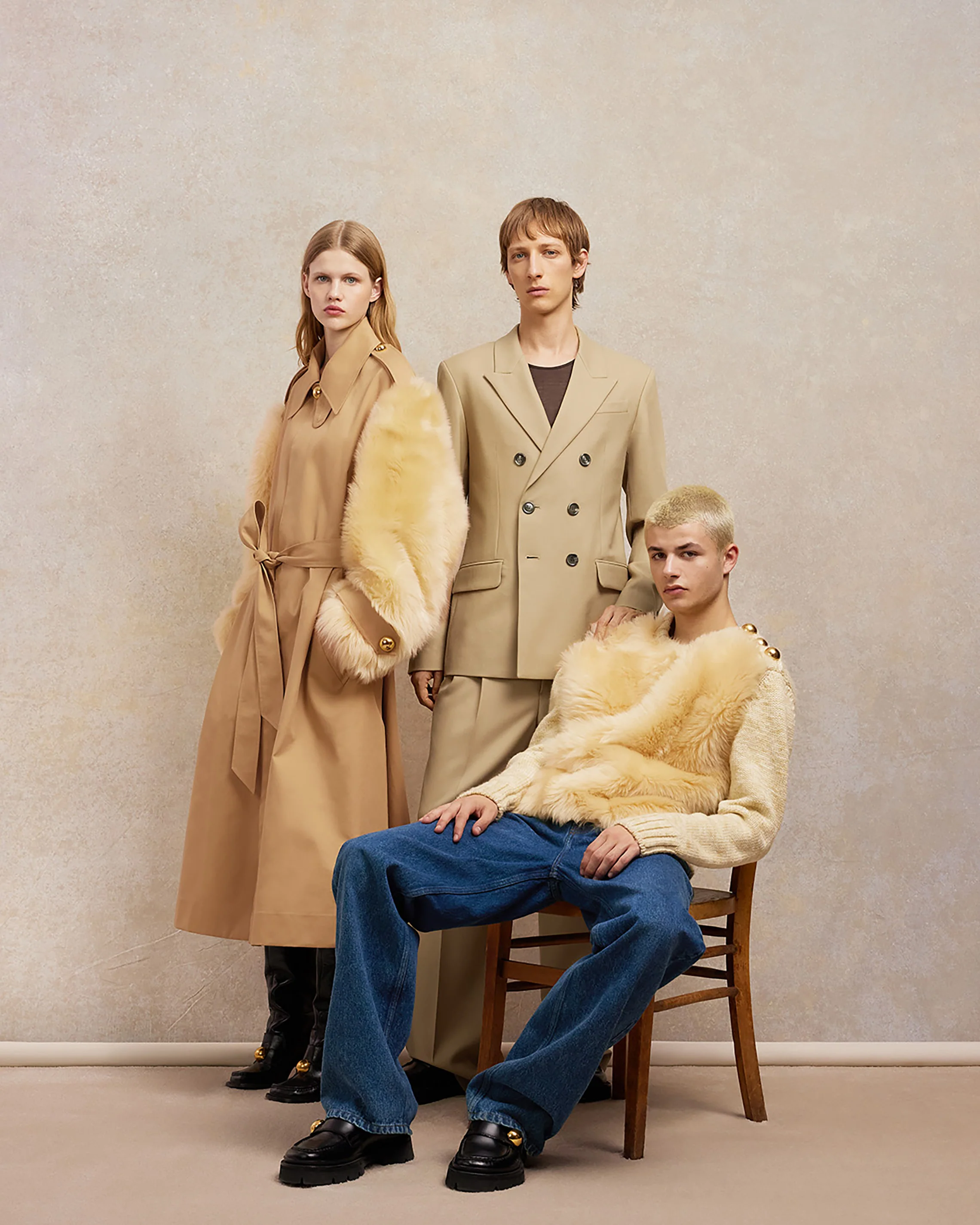 Light Sand/Off White Shearling Crew Neck Sweater - leoleo123123