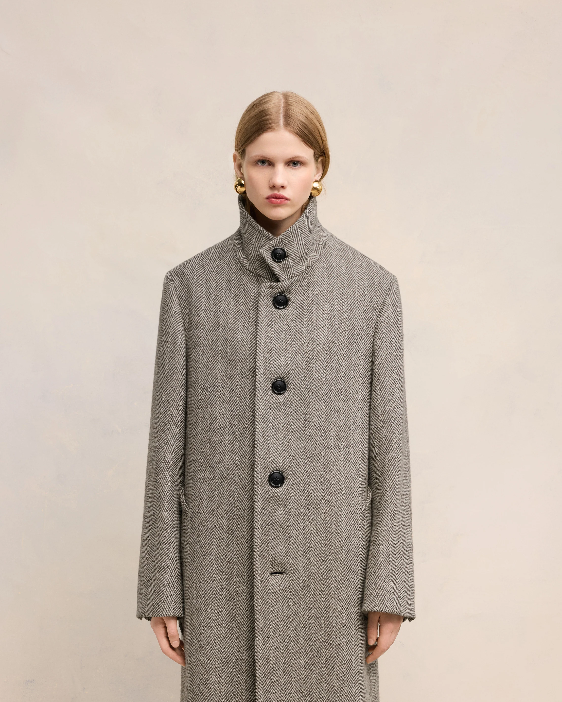 Dark Coffee/ Off White High Collar Coat - leoleo123123