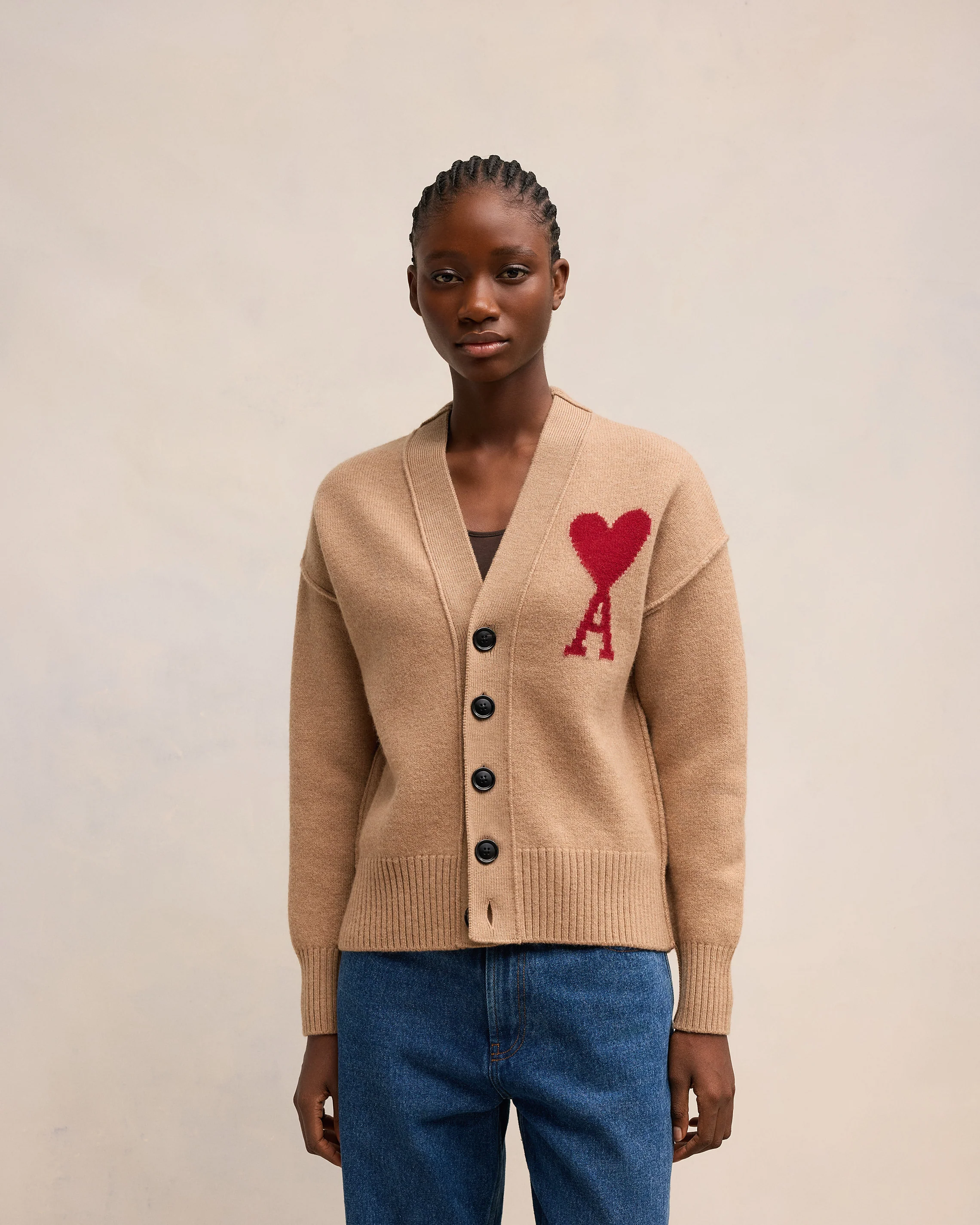 Cardigan Ami De Coeur Rouge Camel/Rouge - leoleo123123