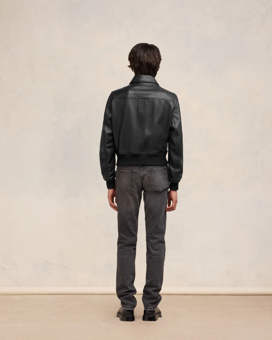 Blouson Zippé En Cuir Noir - leoleo123123