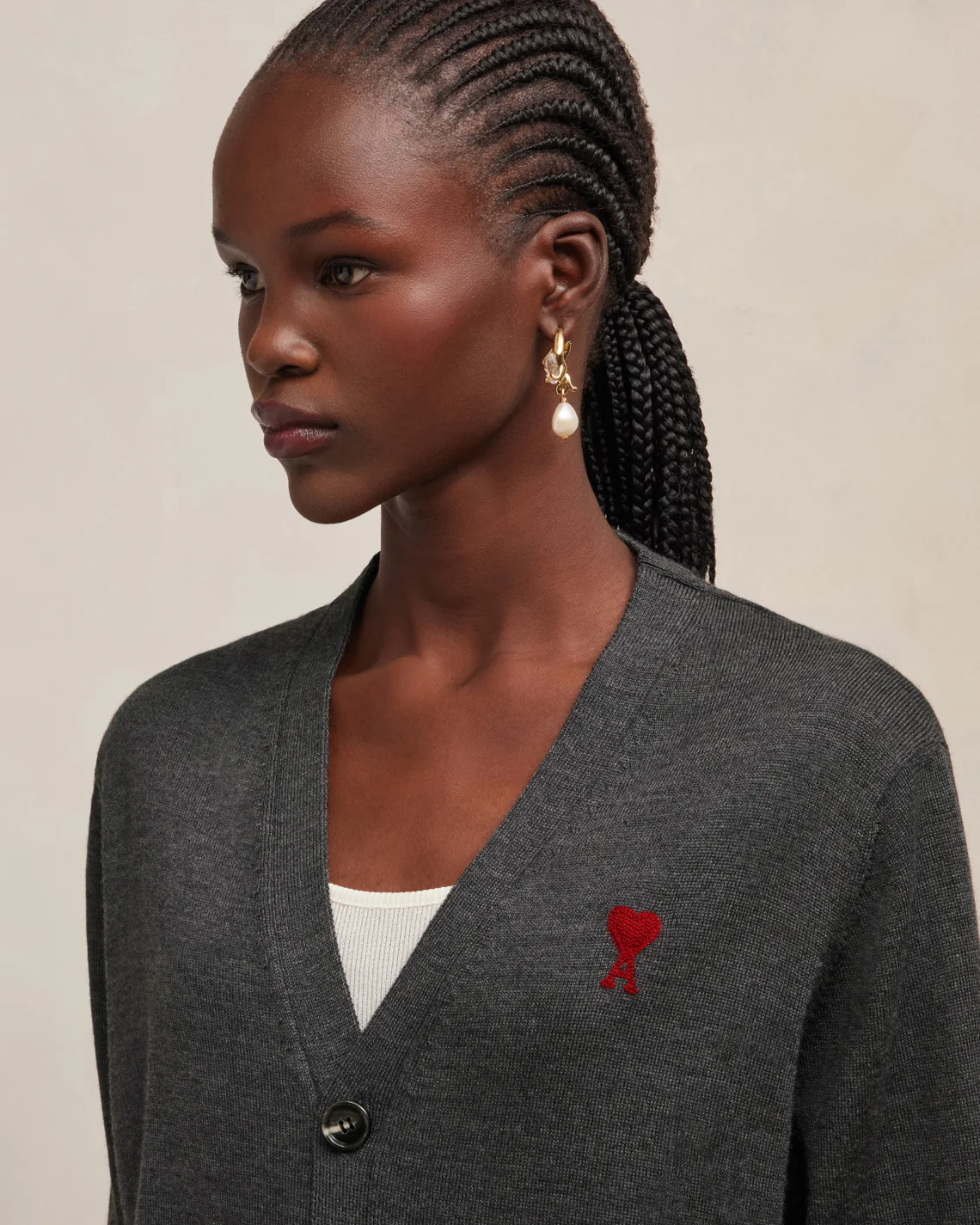 Cardigan Ami De Coeur Rouge Gris Chiné - leoleo123123