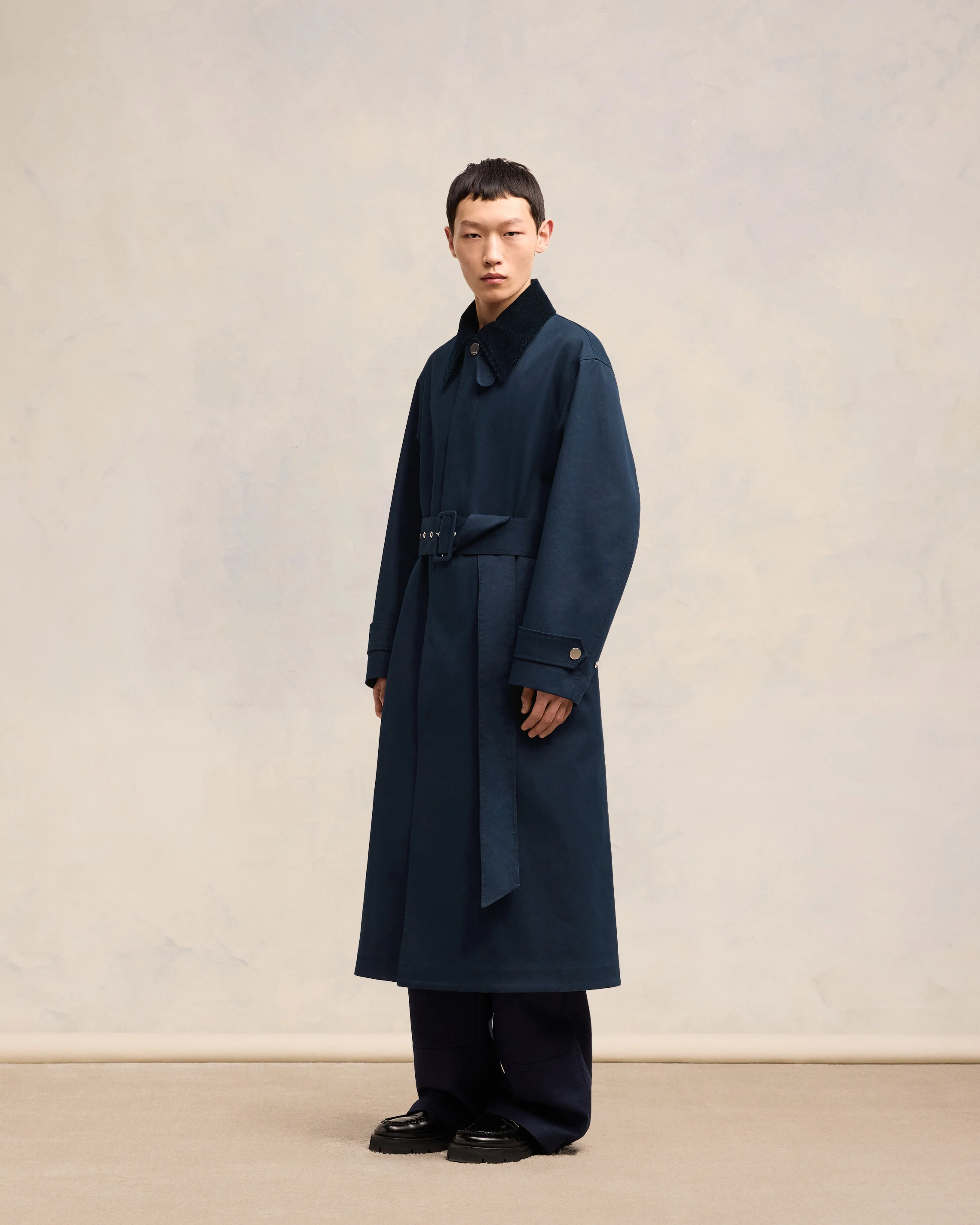 Navy Blue/ Clay Blue Belted Mac - leoleo123123