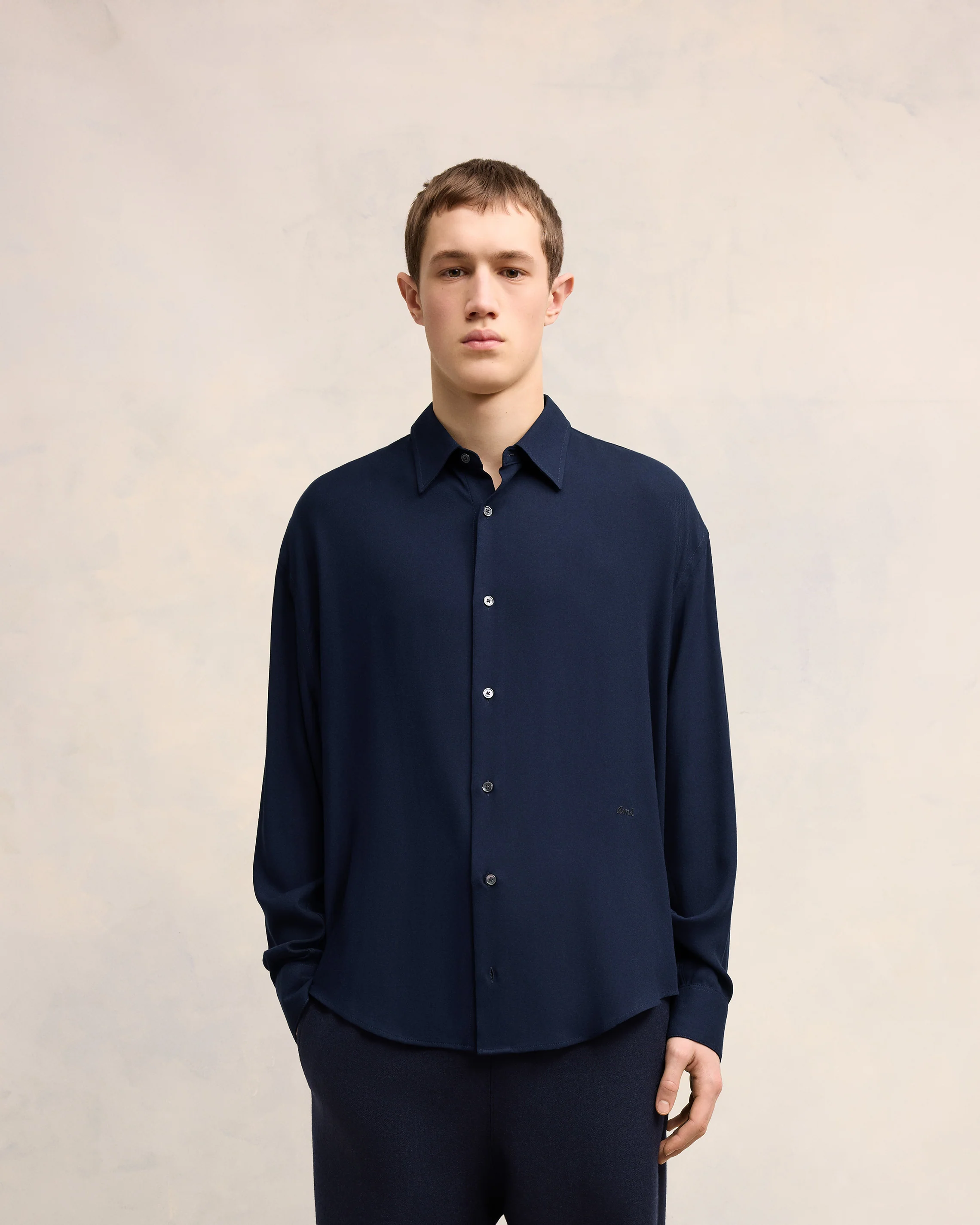 Navy Blue Boxy Fit Shirt - leoleo123123