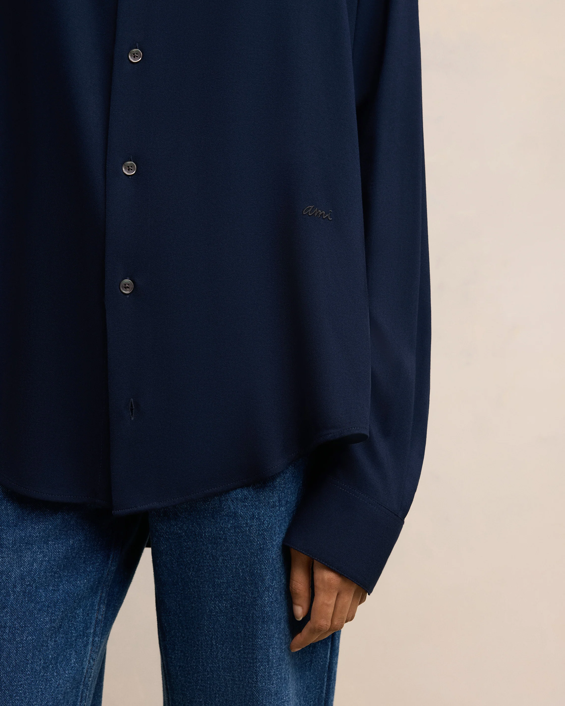 Navy Blue Boxy Fit Shirt - leoleo123123