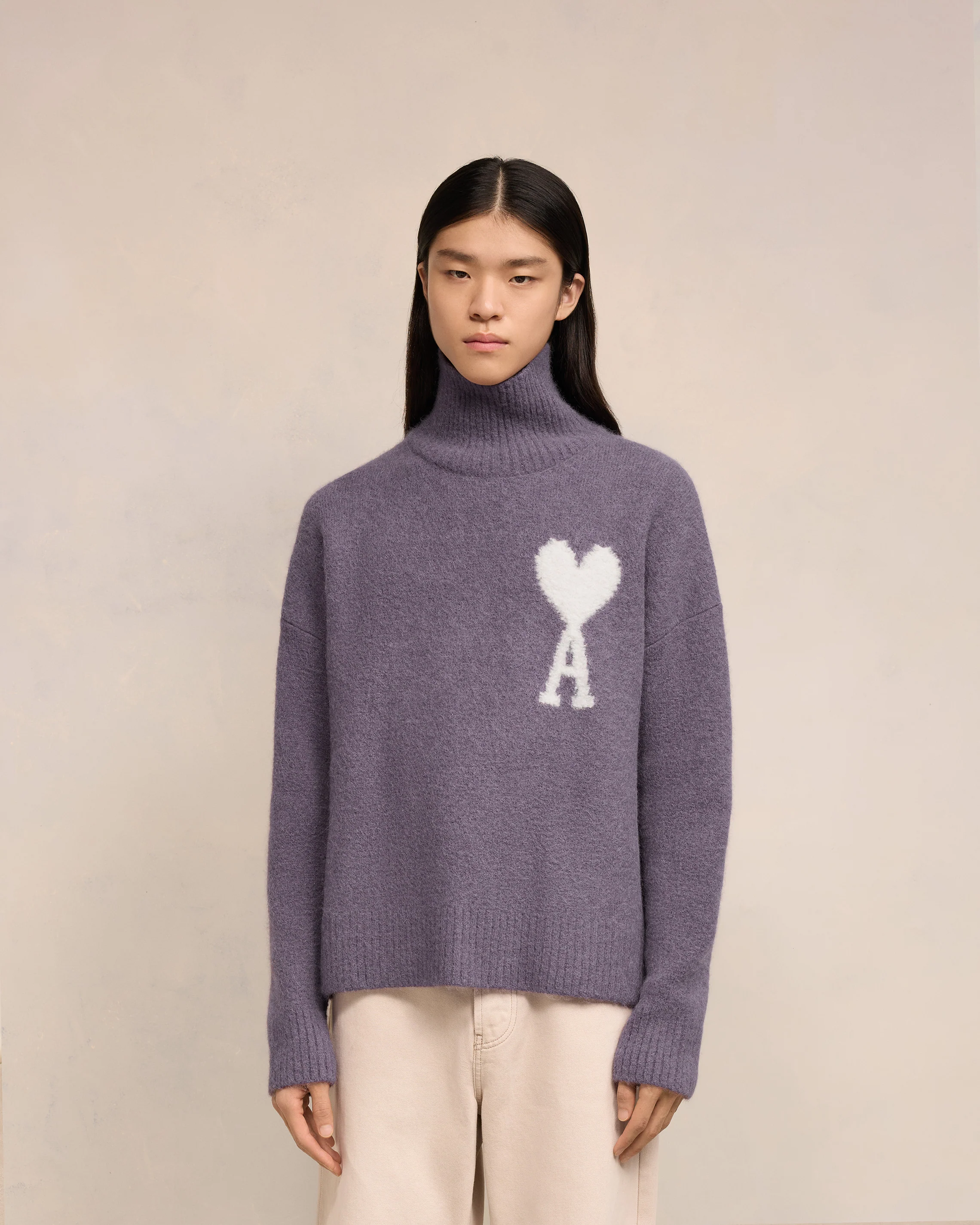 Lilac Off-White Ami De Coeur Funnel Neck Sweater - leoleo123123