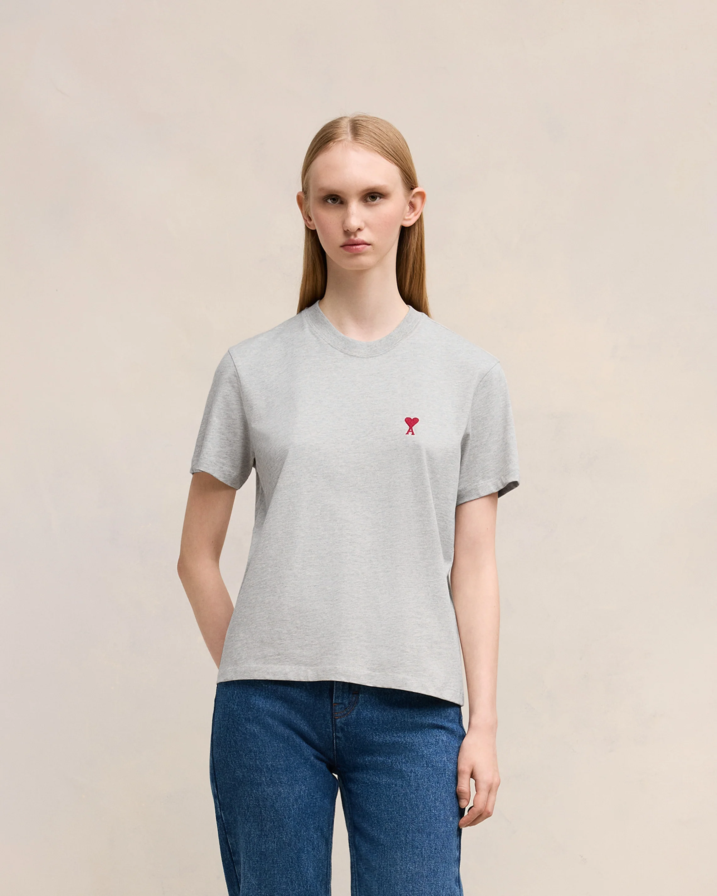 Heather Ash Grey Red Ami De Coeur T-Shirt - leoleo123123