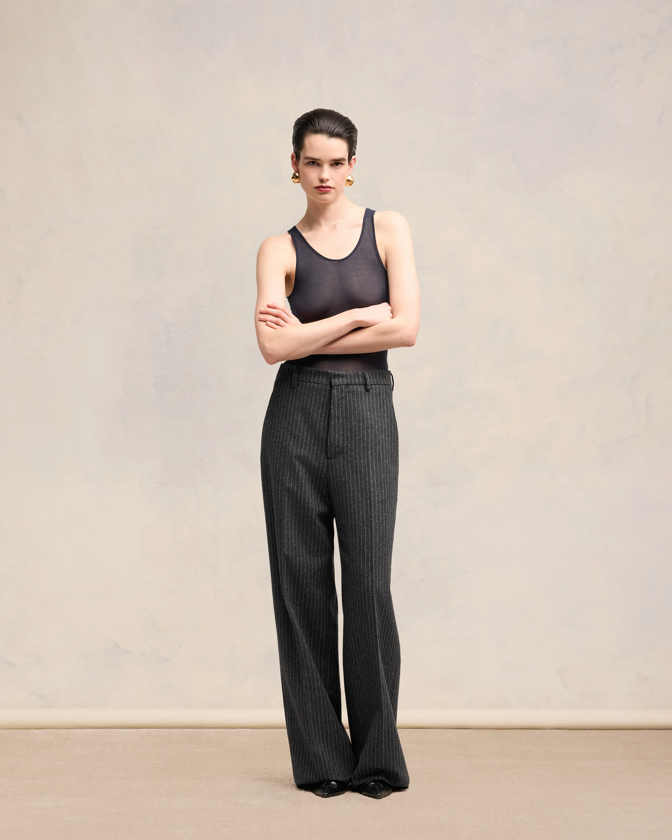 Dark Grey/ Off White Large Fit Trousers - leoleo123123