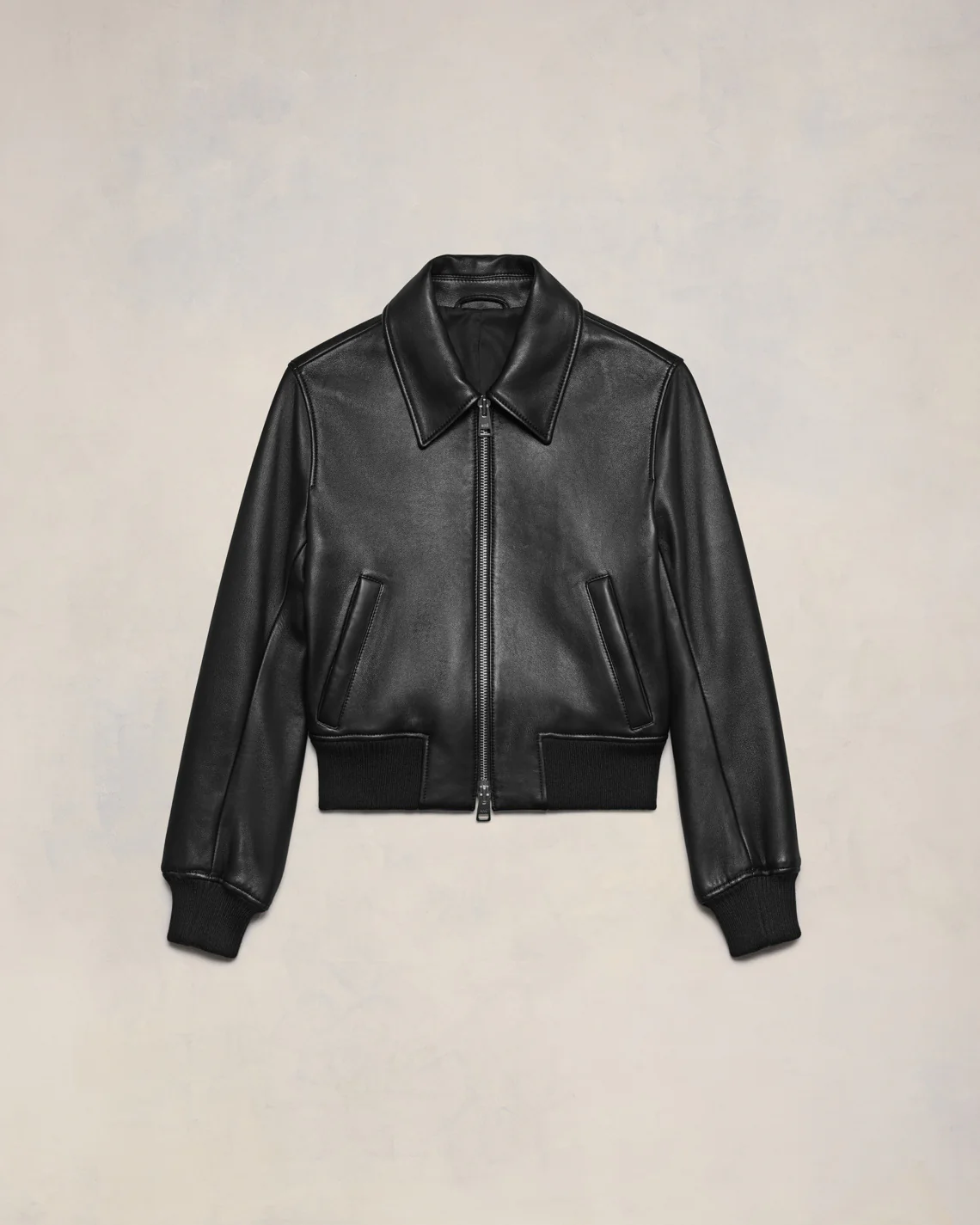 Blouson Zippé En Cuir Noir - leoleo123123
