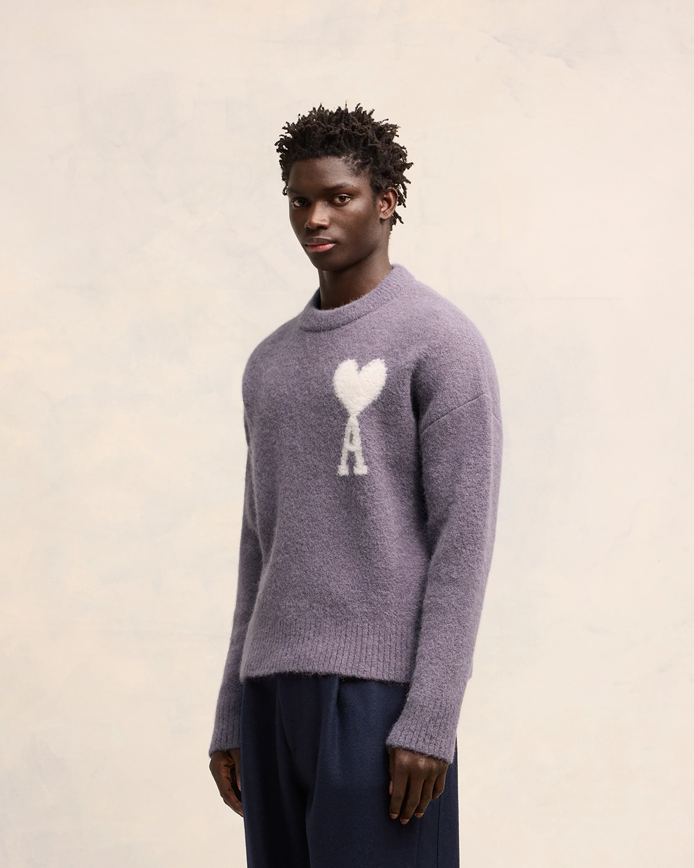 Lilac Off-White Ami De Coeur Crew Neck Sweater - leoleo123123