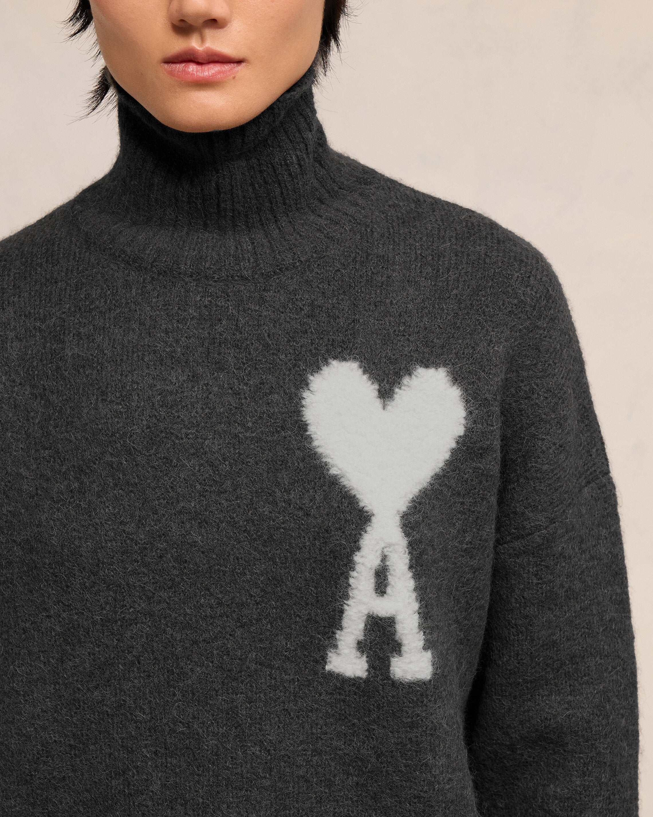 Dark Grey Off-White Ami De Coeur Funnel Neck Sweater - leoleo123123