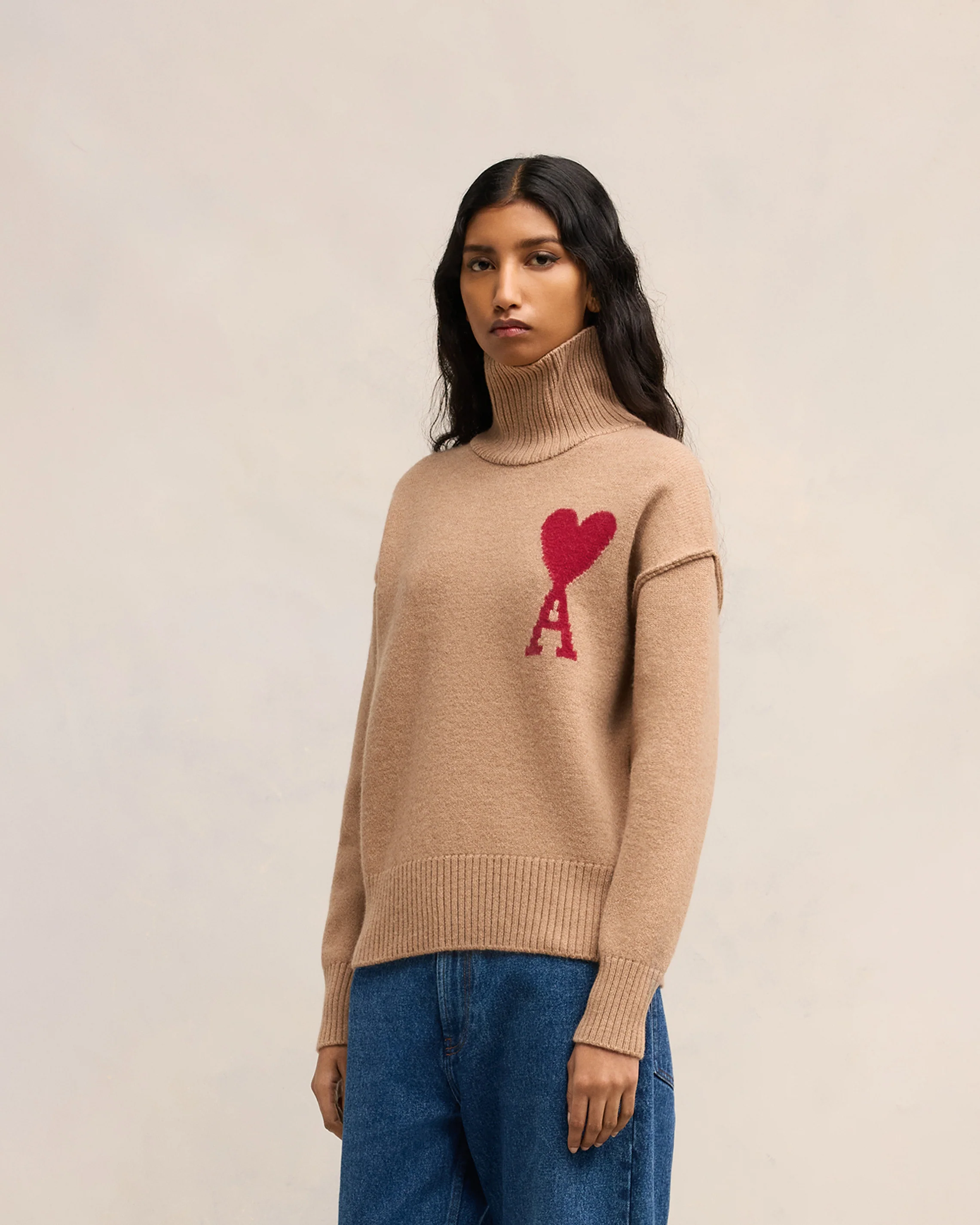 Camel/Red Red Ami De Coeur Sweater - leoleo123123