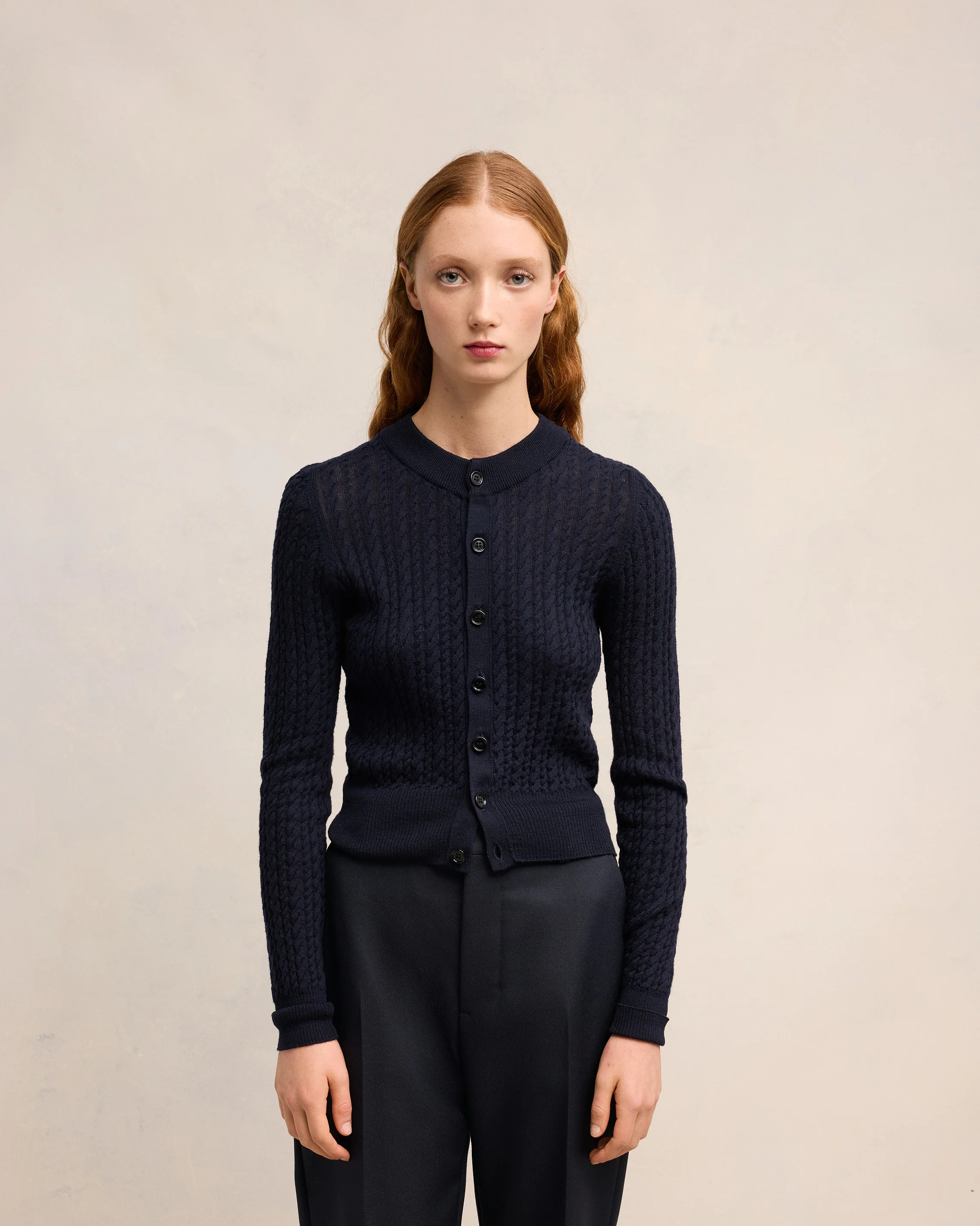 Night Blue Cable Knit Cardigan - leoleo123123