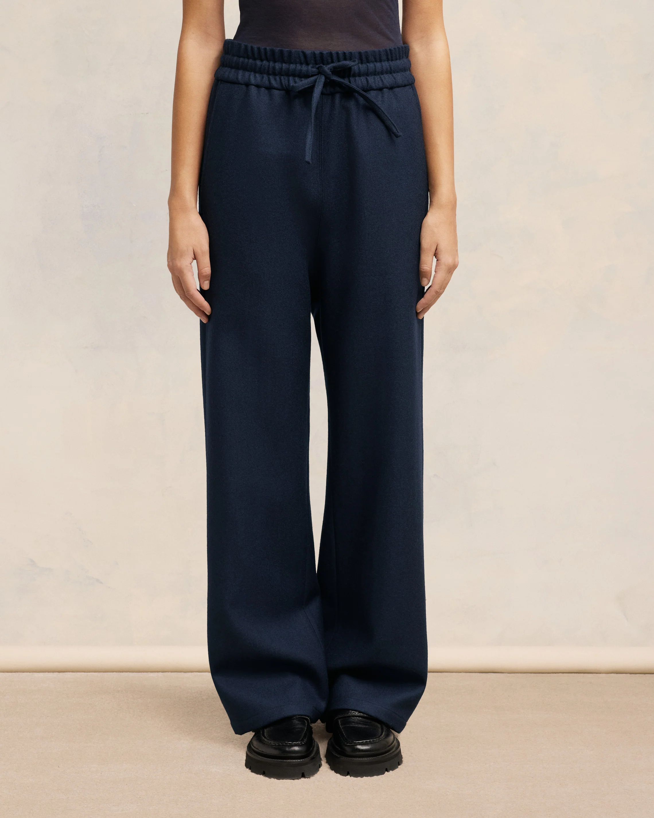 Navy Blue Wide Elasticated Waist Trousers - leoleo123123