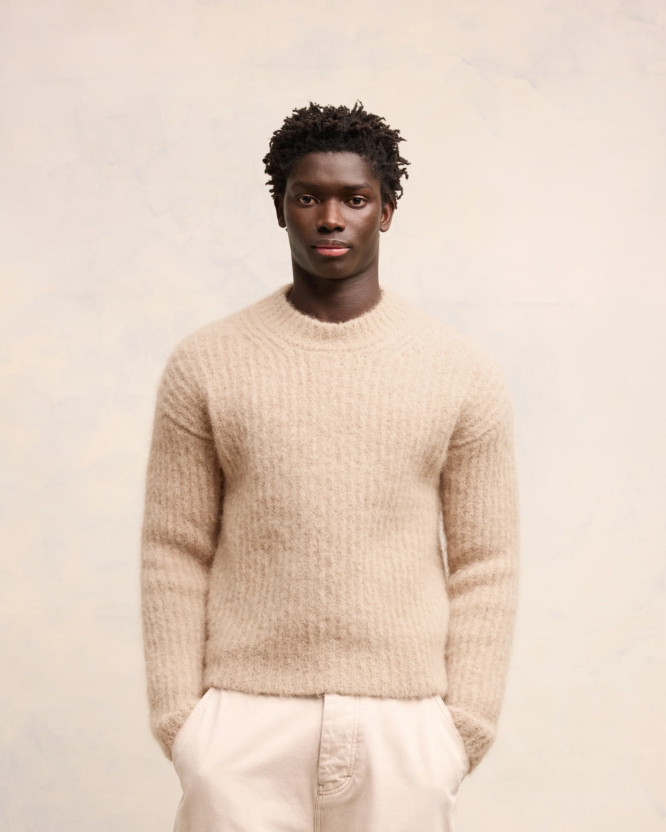 Beige Alpaca Mohair Ribbed Sweater - leoleo123123